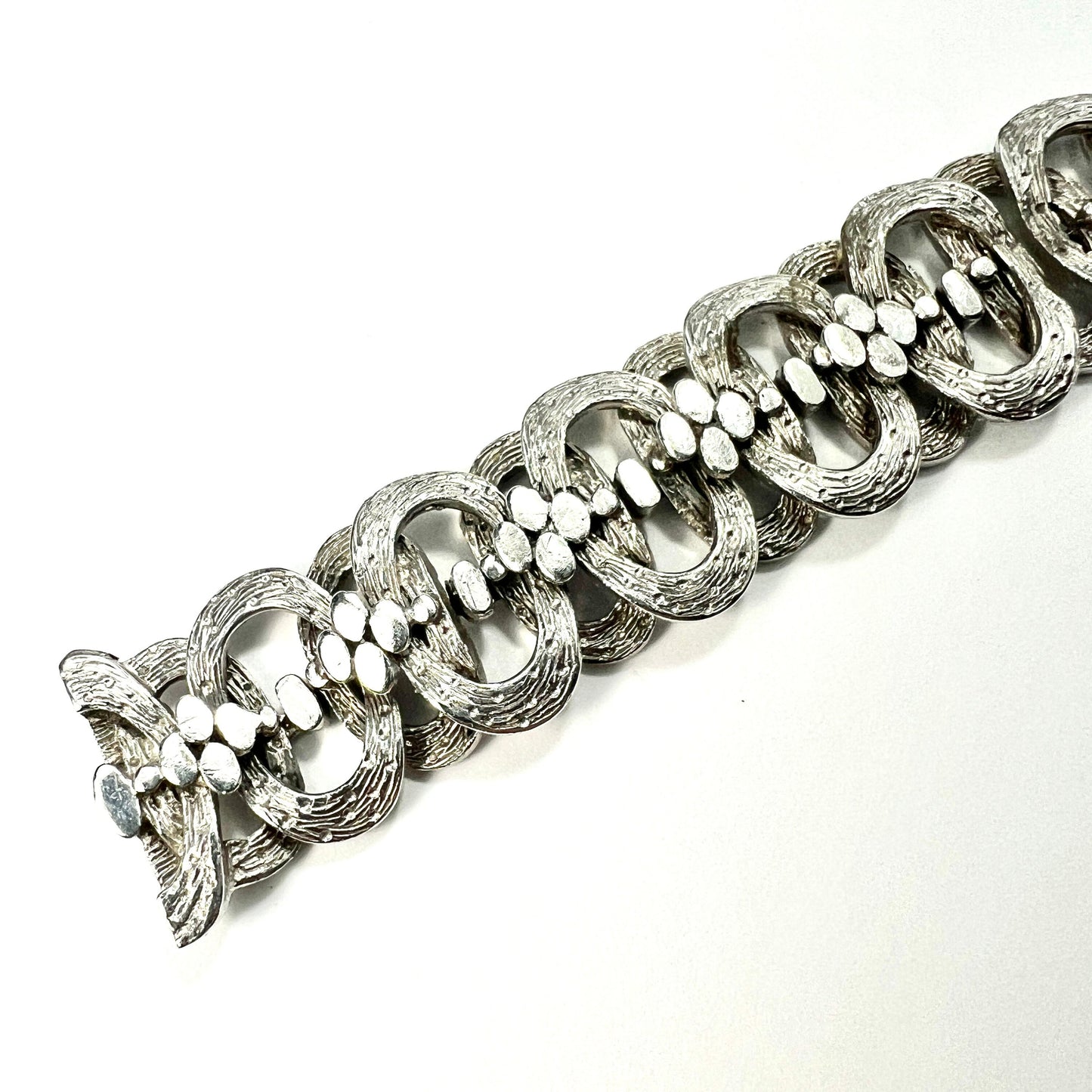 Vintage Sterling Silver Bark Textured Panel Bracelet