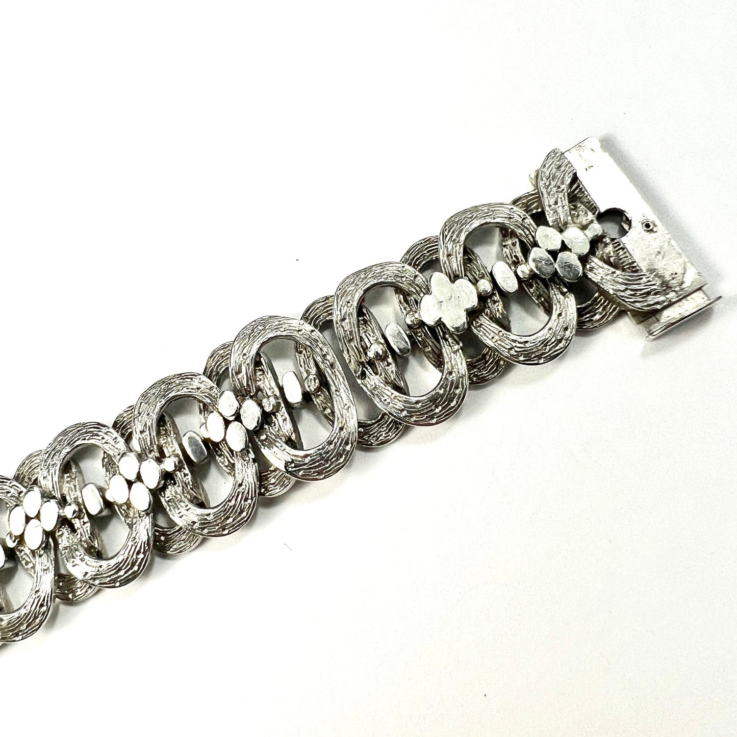 Vintage Sterling Silver Bark Textured Panel Bracelet