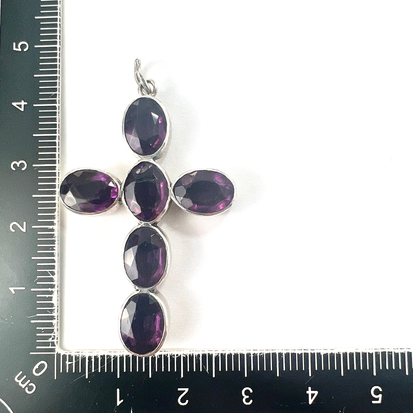 Antique Georgian Large Foiled Amethyst Paste Silver Cross Pendant
