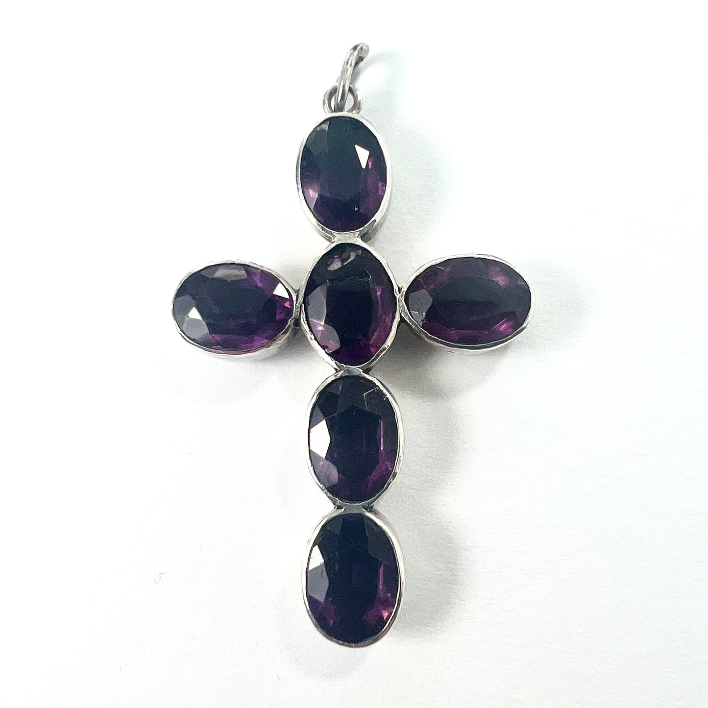 Antique Georgian Large Foiled Amethyst Paste Silver Cross Pendant