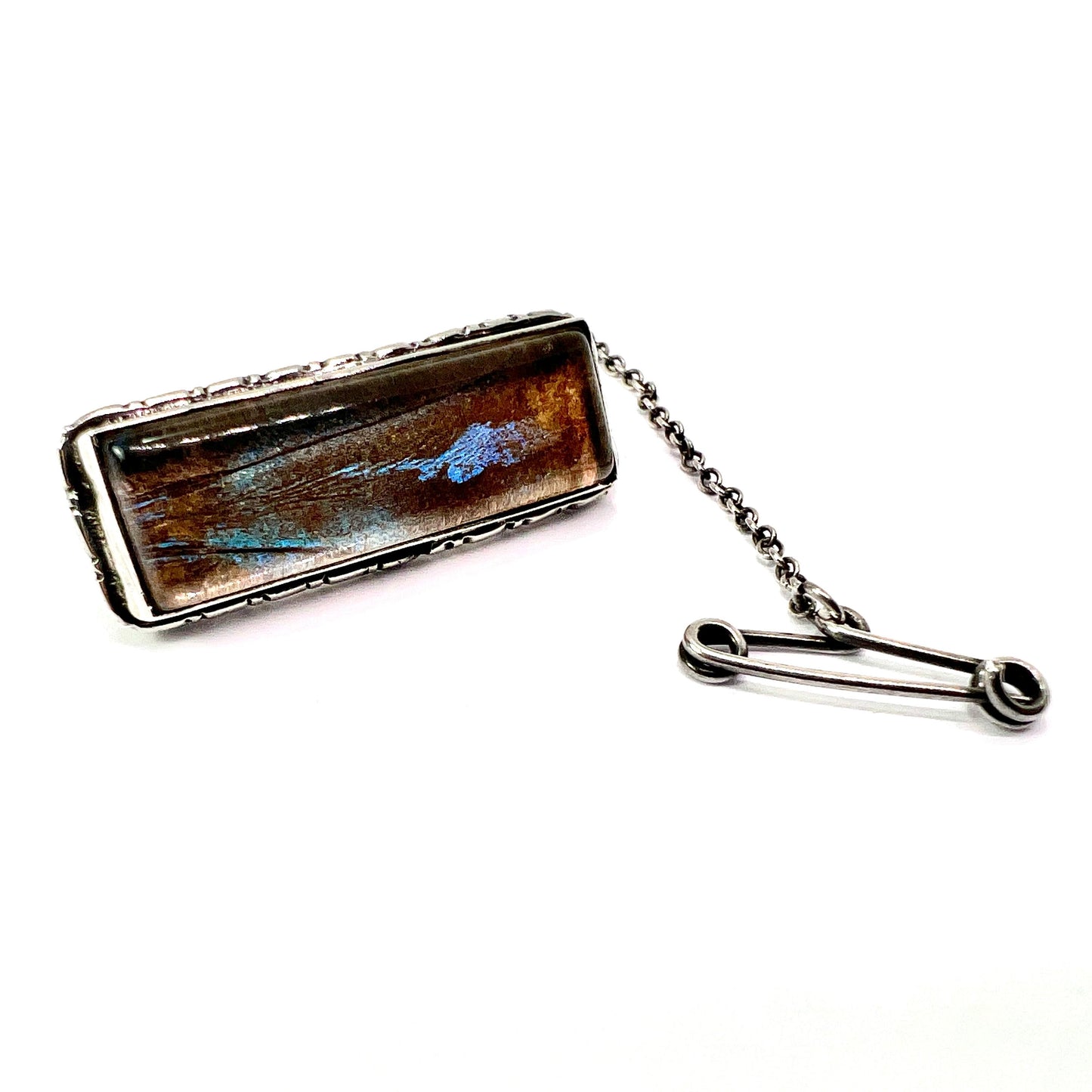 Vintage Art Deco Sterling Silver Real Butterfly Wing Brooch