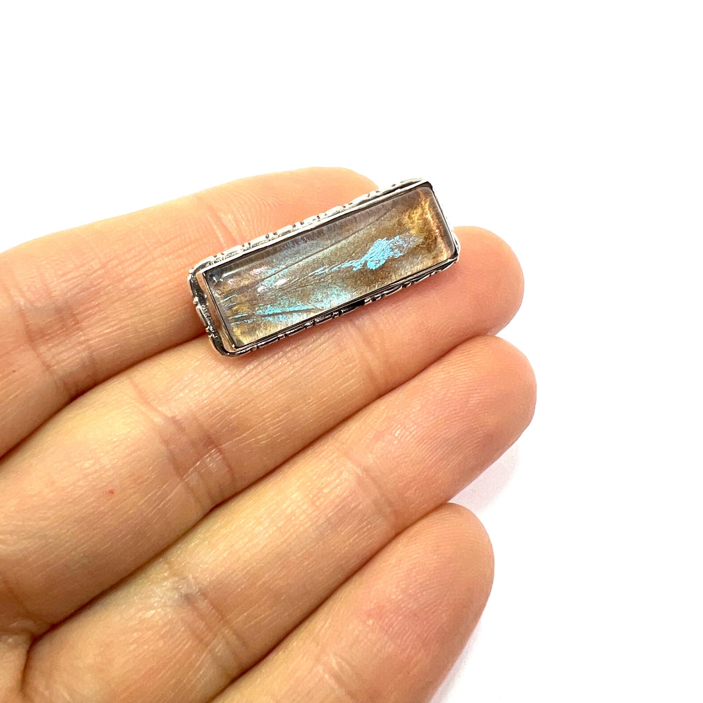 Vintage Art Deco Sterling Silver Real Butterfly Wing Brooch