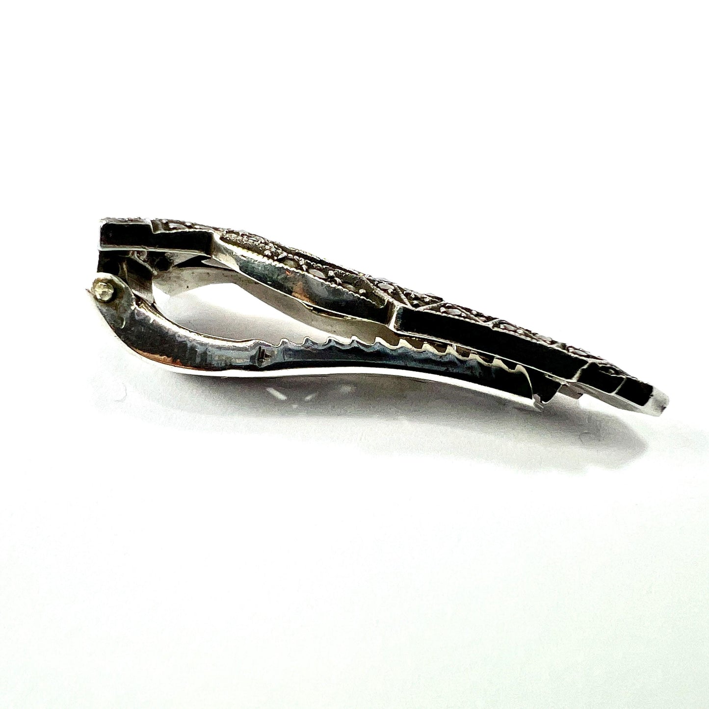 Vintage Art Deco Sterling Silver Marcasite Dress Clip • Fur Clip