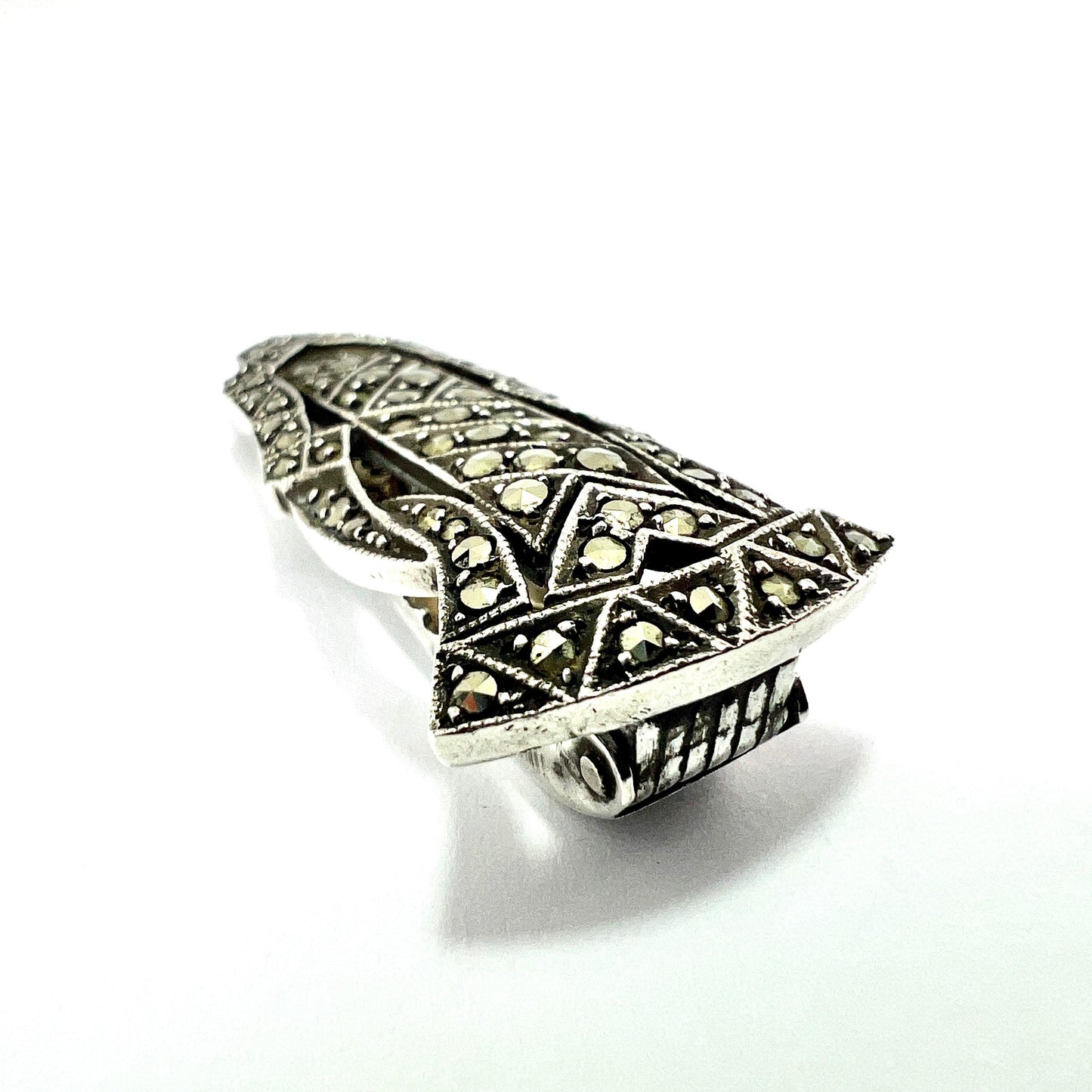 Vintage Art Deco Sterling Silver Marcasite Dress Clip • Fur Clip