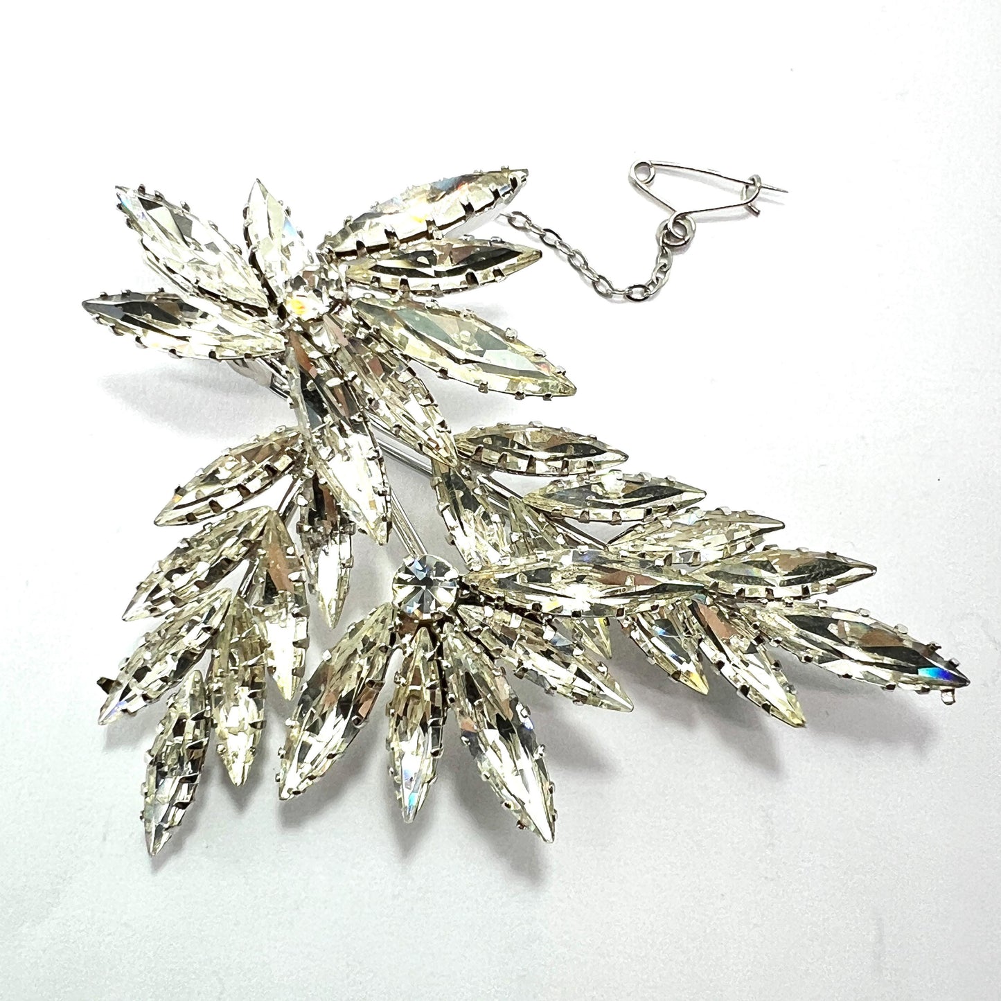 Huge Vintage Rhinestone Diamante Paste Marquise Faux Diamond Brooch