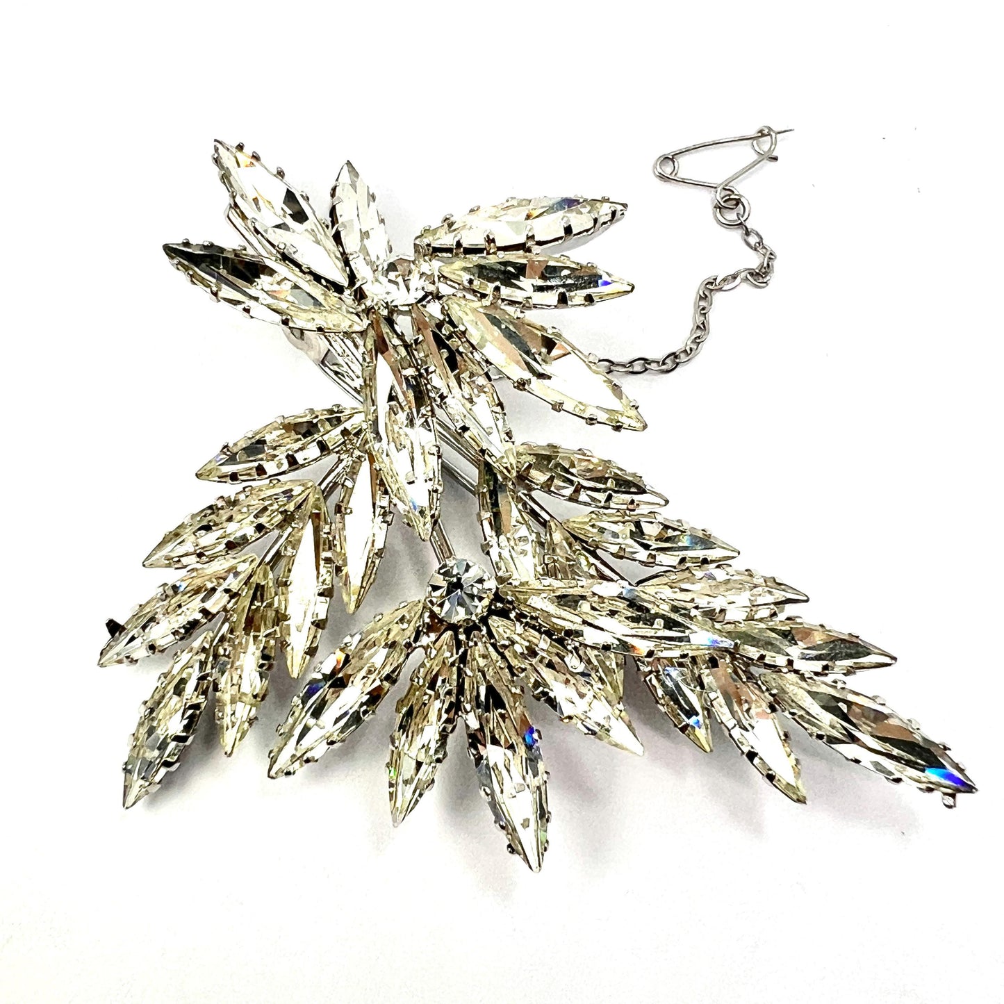 Huge Vintage Rhinestone Diamante Paste Marquise Faux Diamond Brooch
