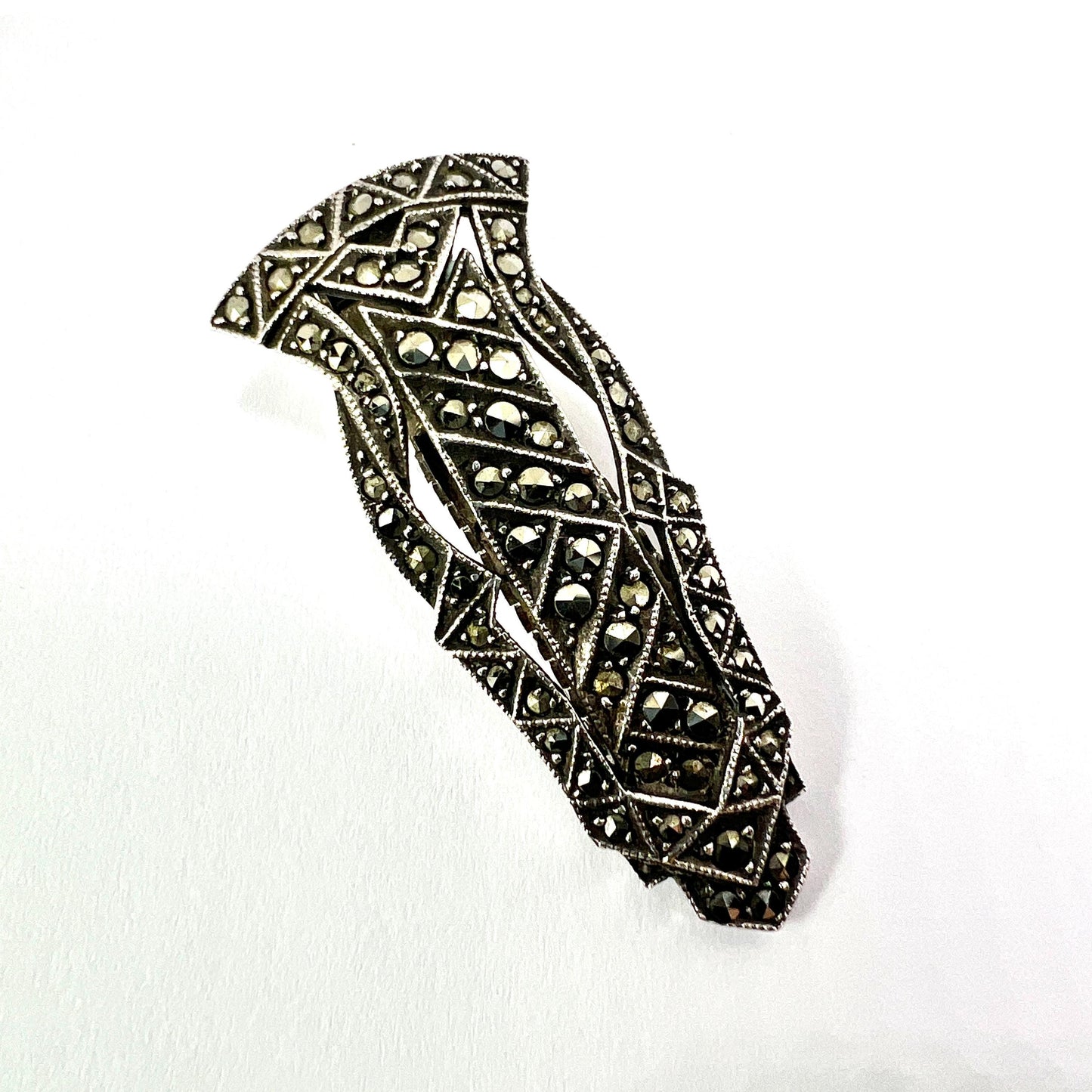 Vintage Art Deco Sterling Silver Marcasite Dress Clip • Fur Clip