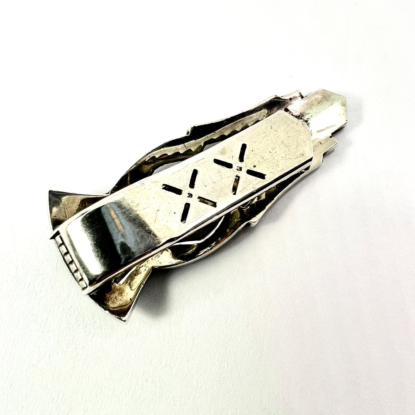 Vintage Art Deco Sterling Silver Marcasite Dress Clip • Fur Clip