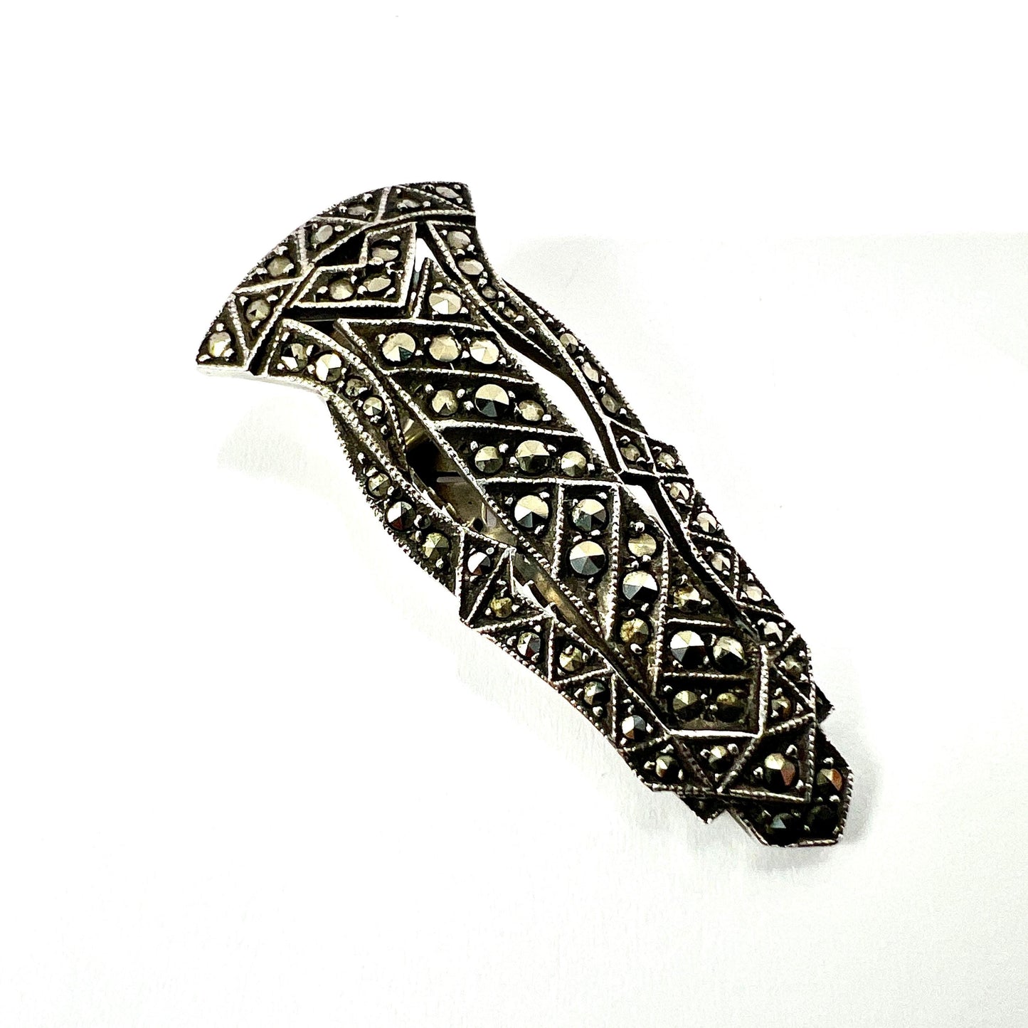 Vintage Art Deco Sterling Silver Marcasite Dress Clip • Fur Clip