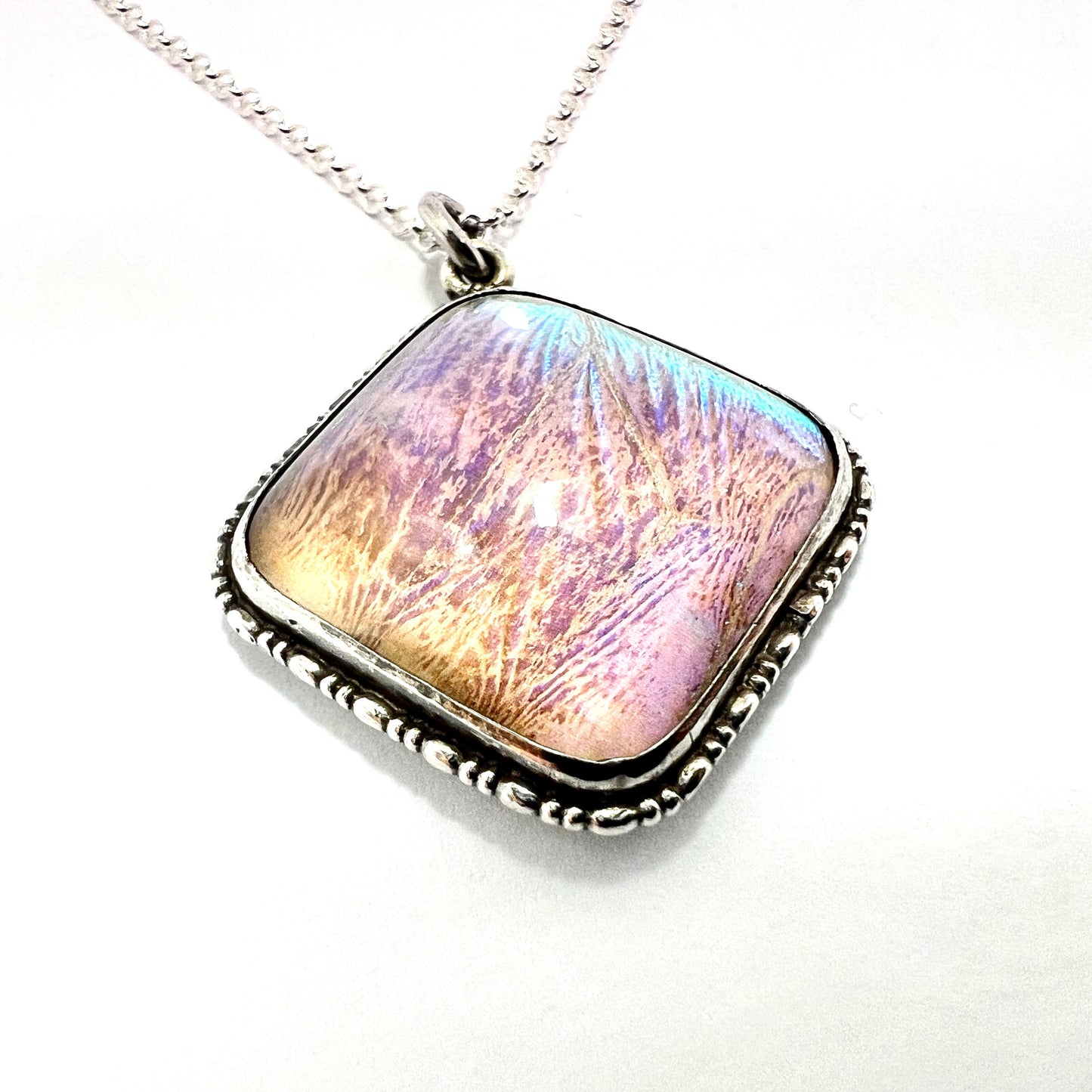 Vintage Art Deco Sterling Silver Blue Morpho Butterfly Wing Pendant Necklace