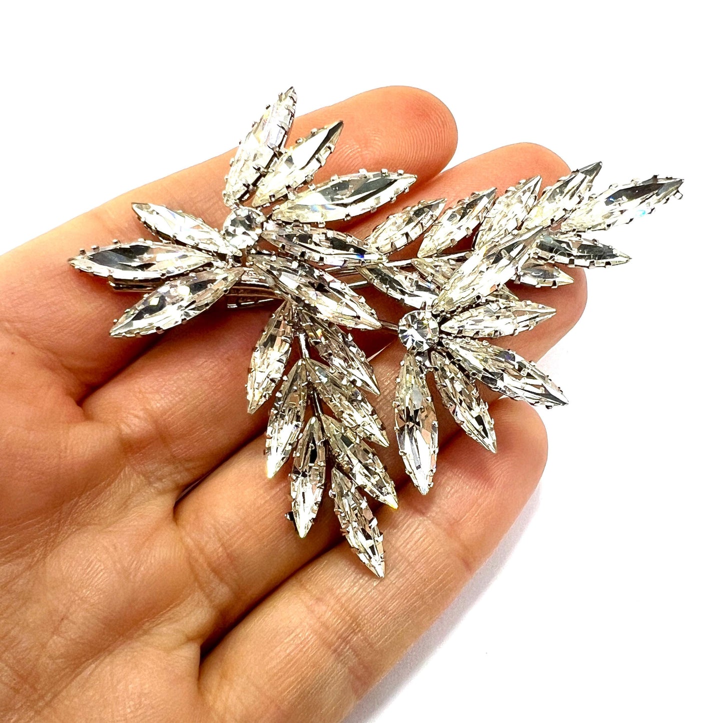 Huge Vintage Rhinestone Diamante Paste Marquise Faux Diamond Brooch
