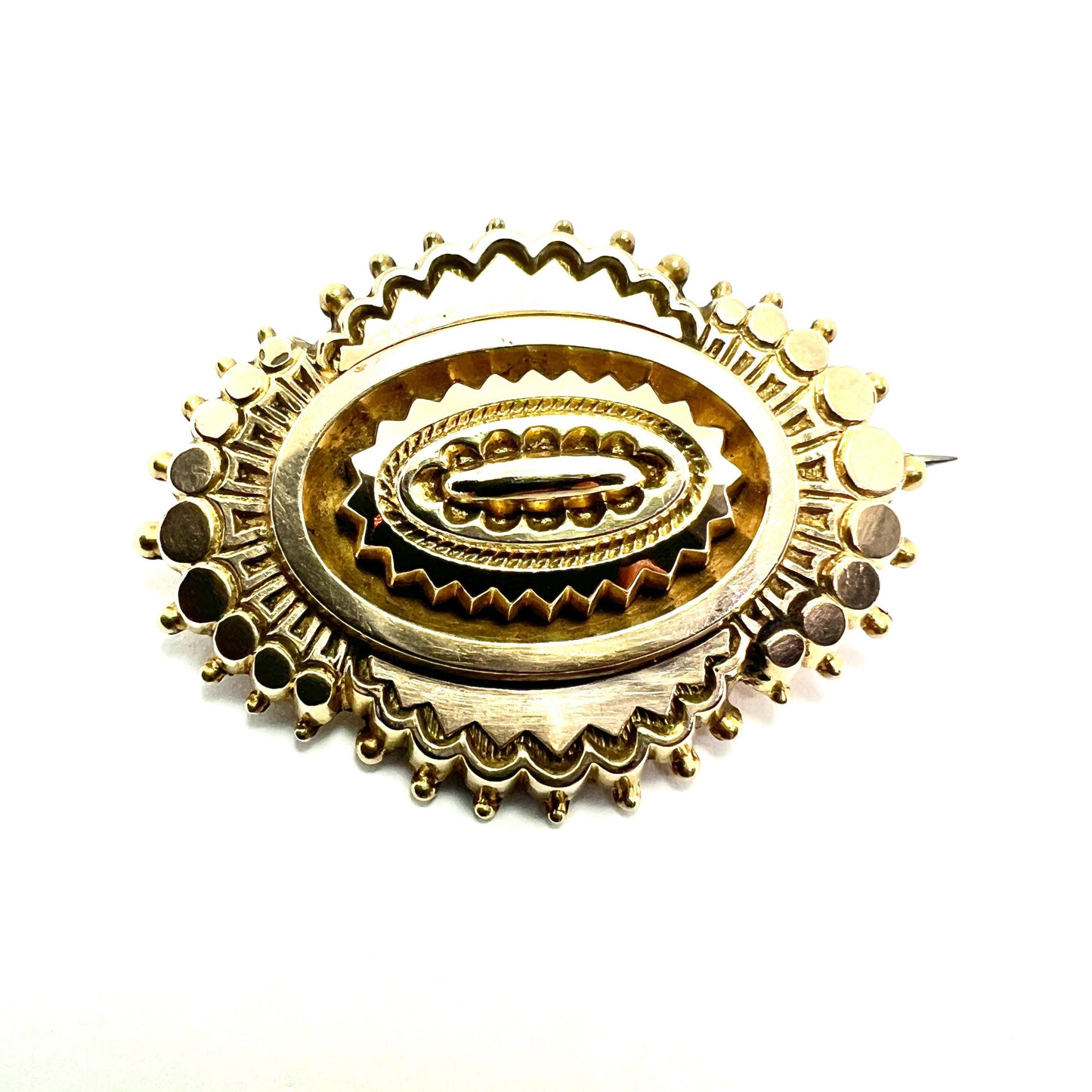 Victorian Etruscan Revival Gold Cased Locket Brooch