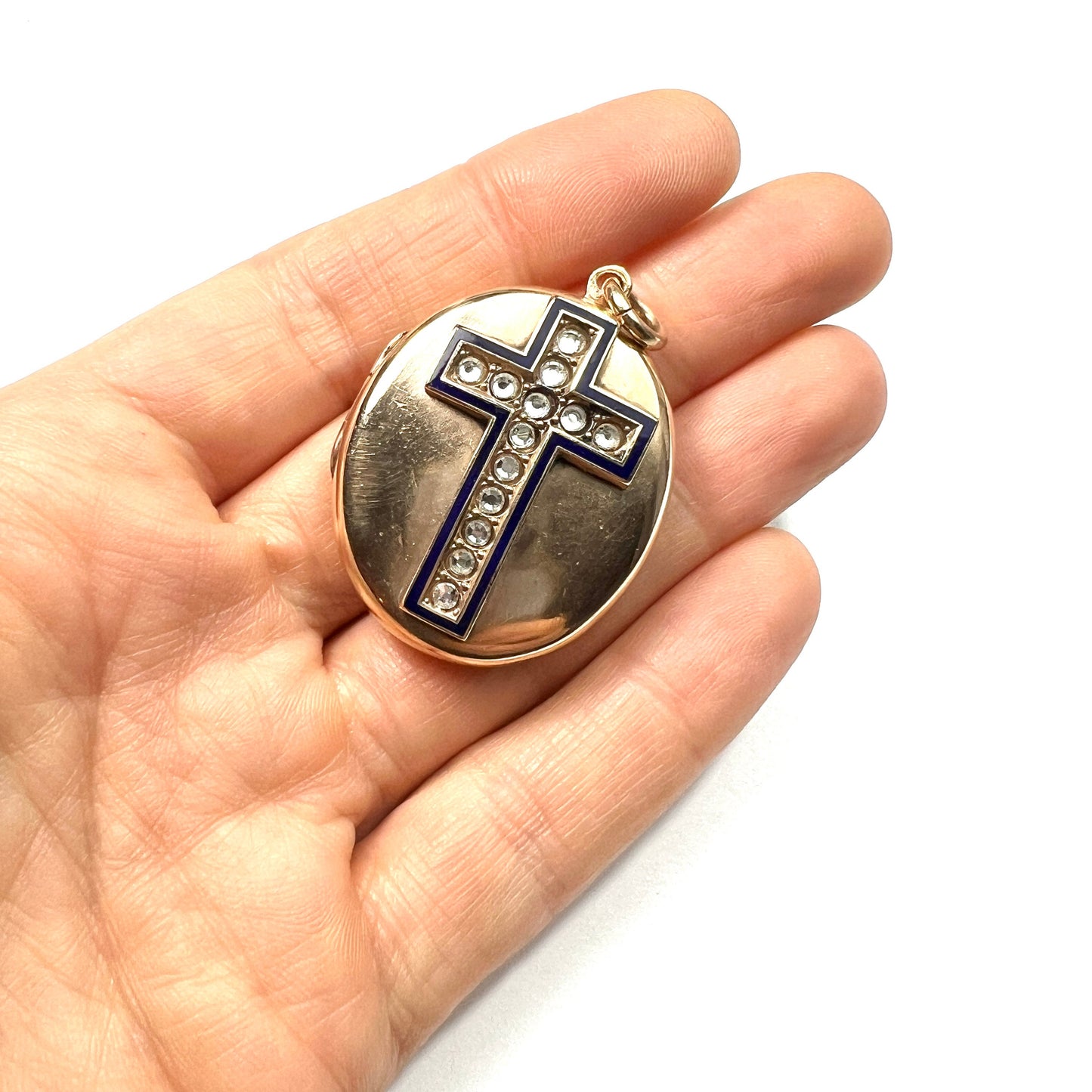 Large Victorian Rolled Gold Cross Locket Pendant