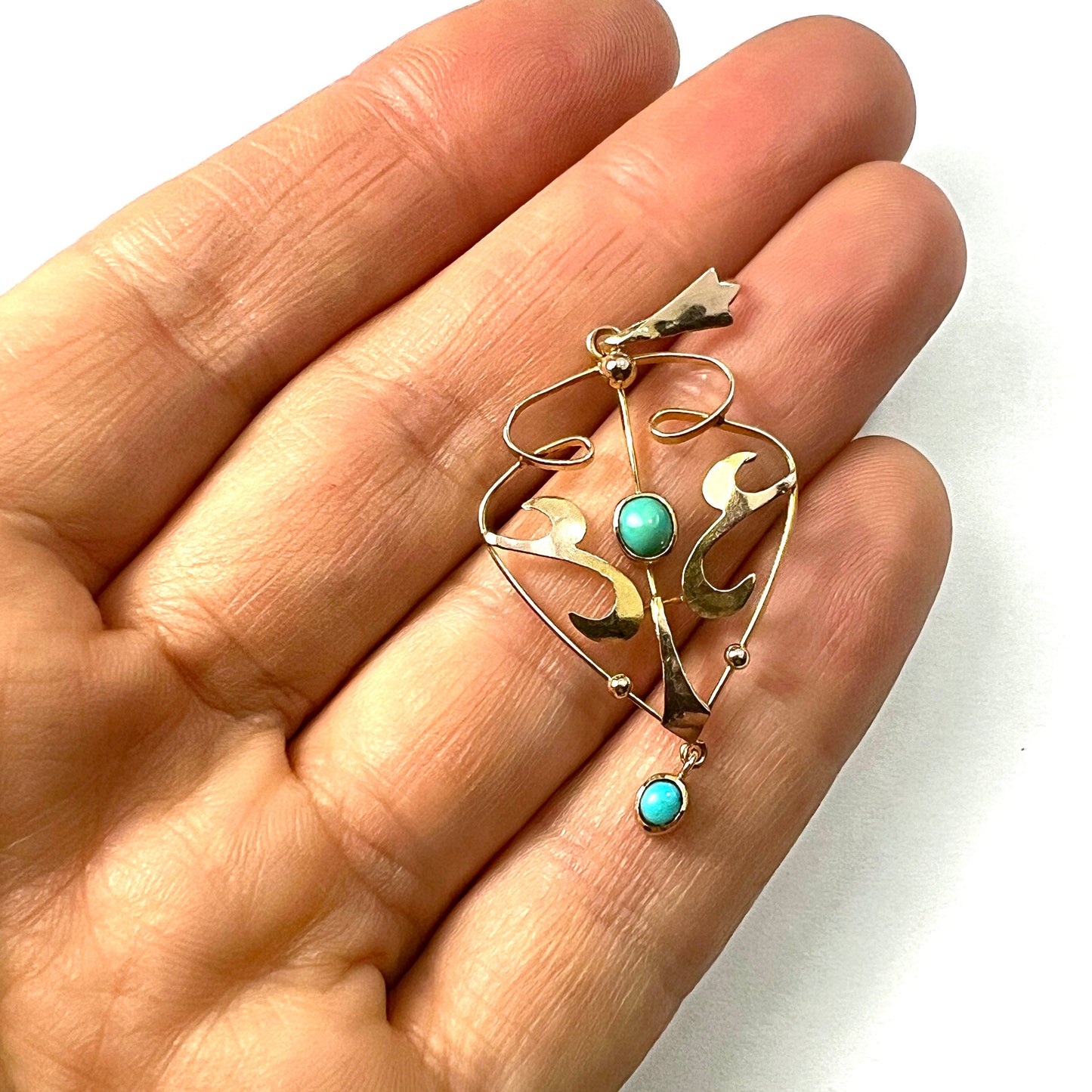 Edwardian 9CT Gold Turquoise Lavalier Pendant