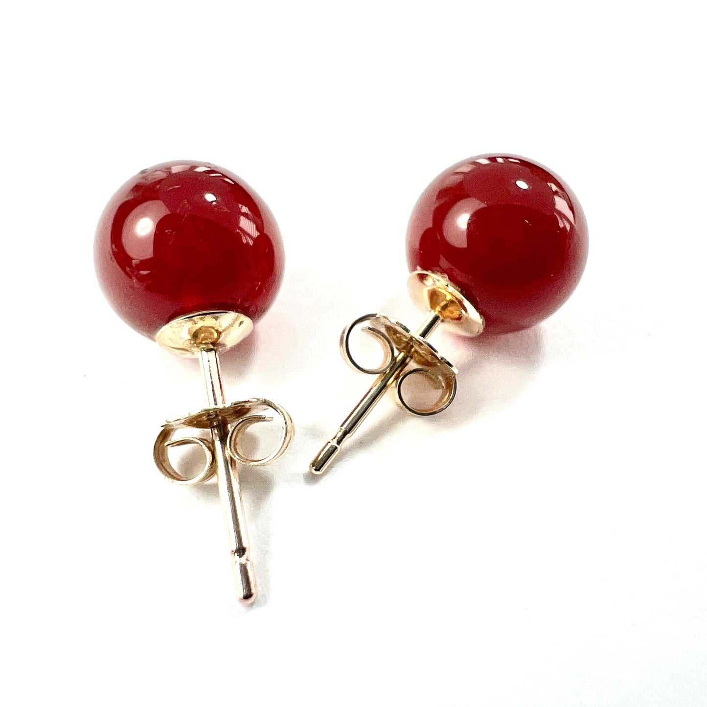 Vintage 9CT Gold Cornelian Ball Stud Earrings
