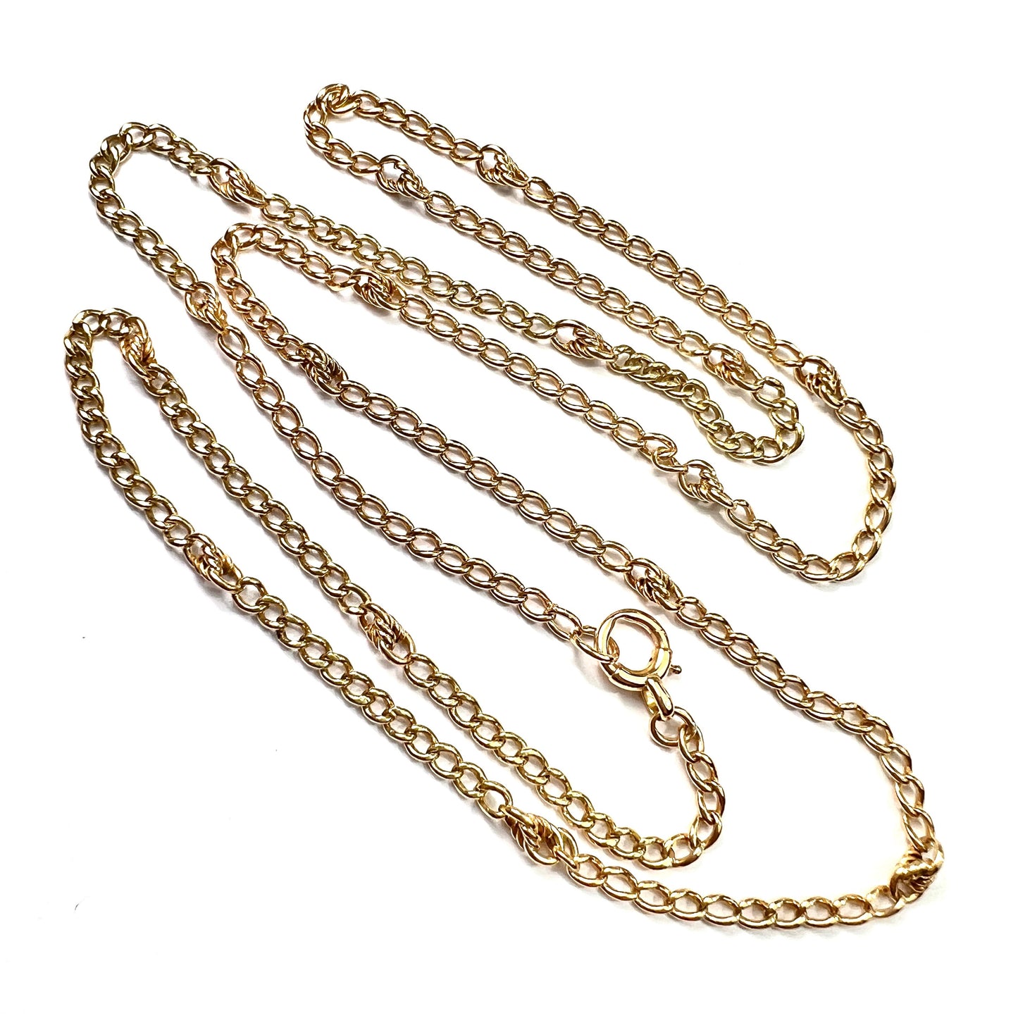Very Long Vintage 18CT Gold Fancy Link Chain Necklace