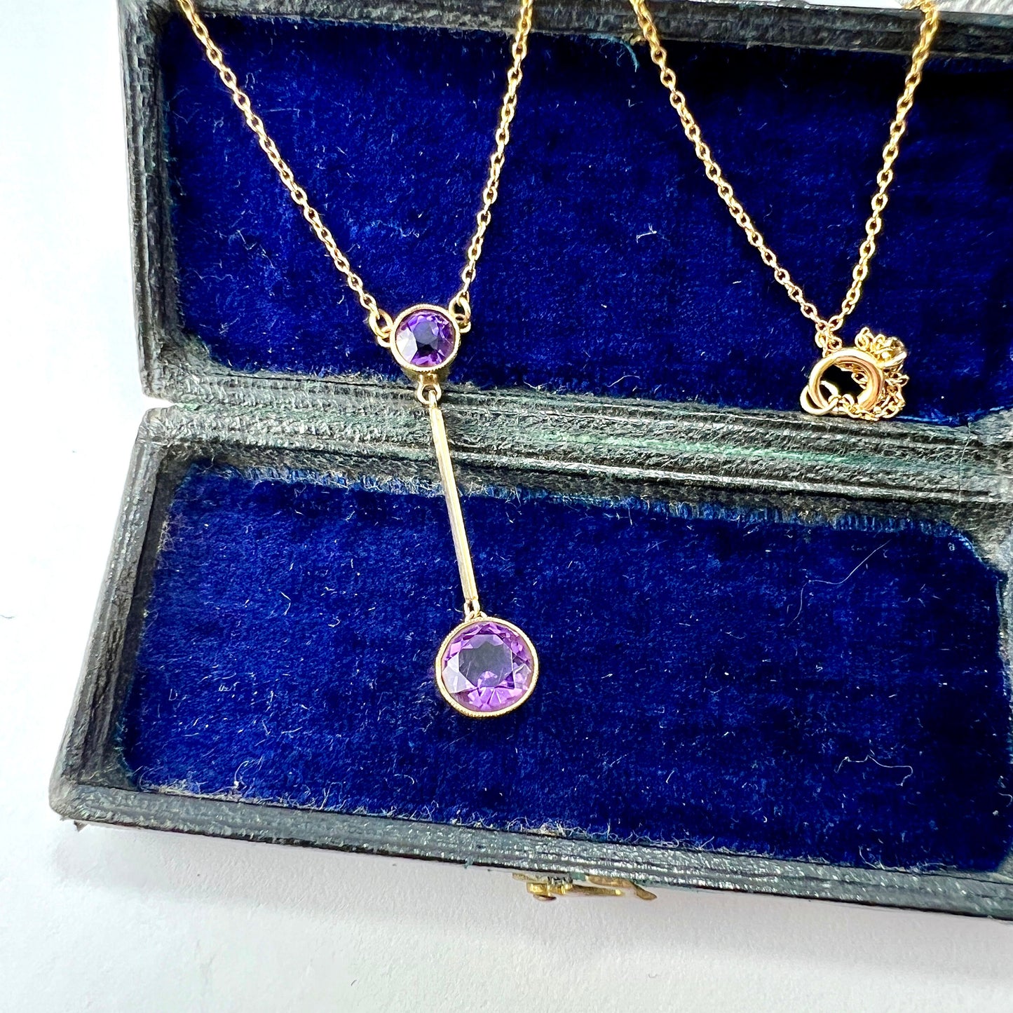 Edwardian Gold Amethyst Drop Necklace