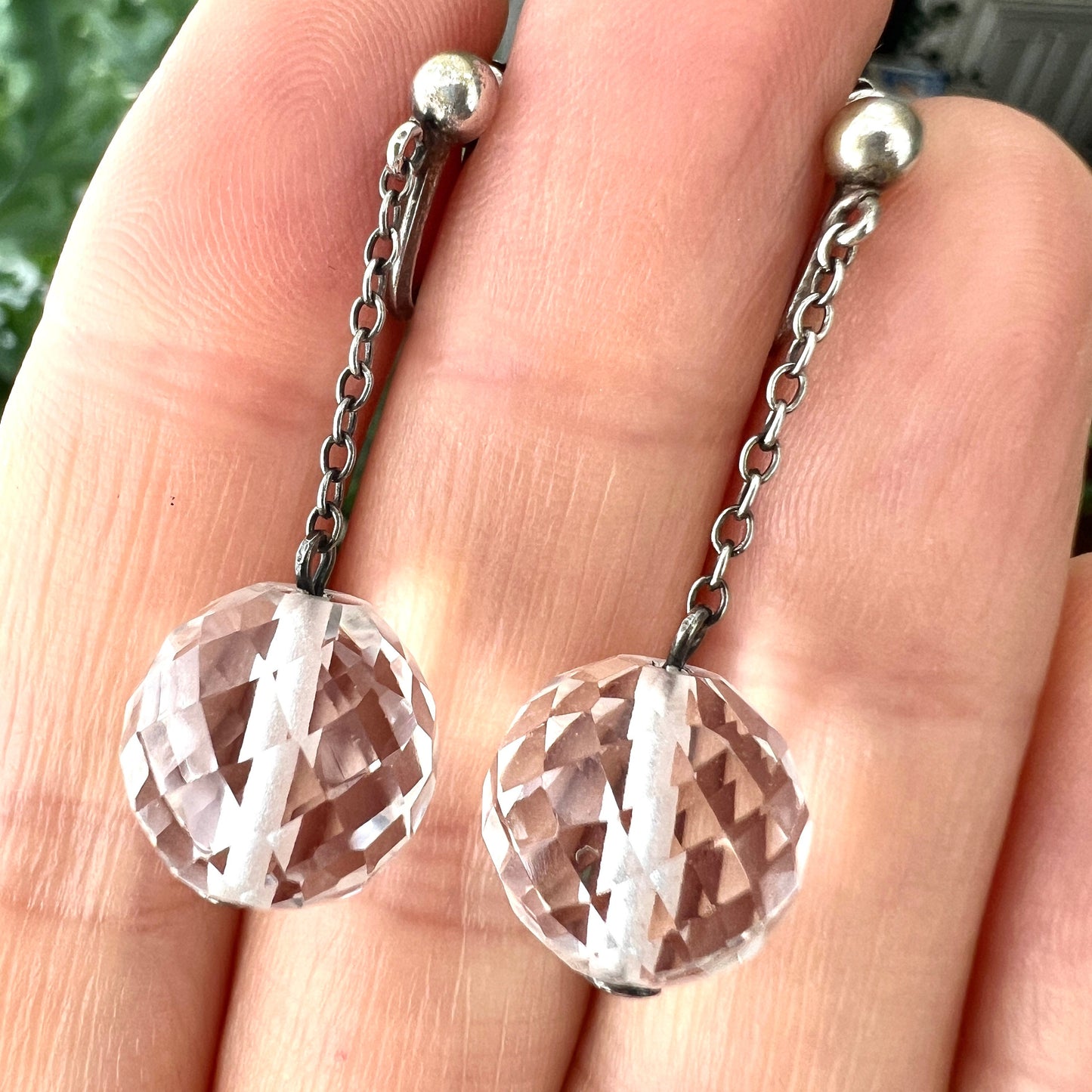 Vintage Rock Crystal Silver Chain Drop Earrings