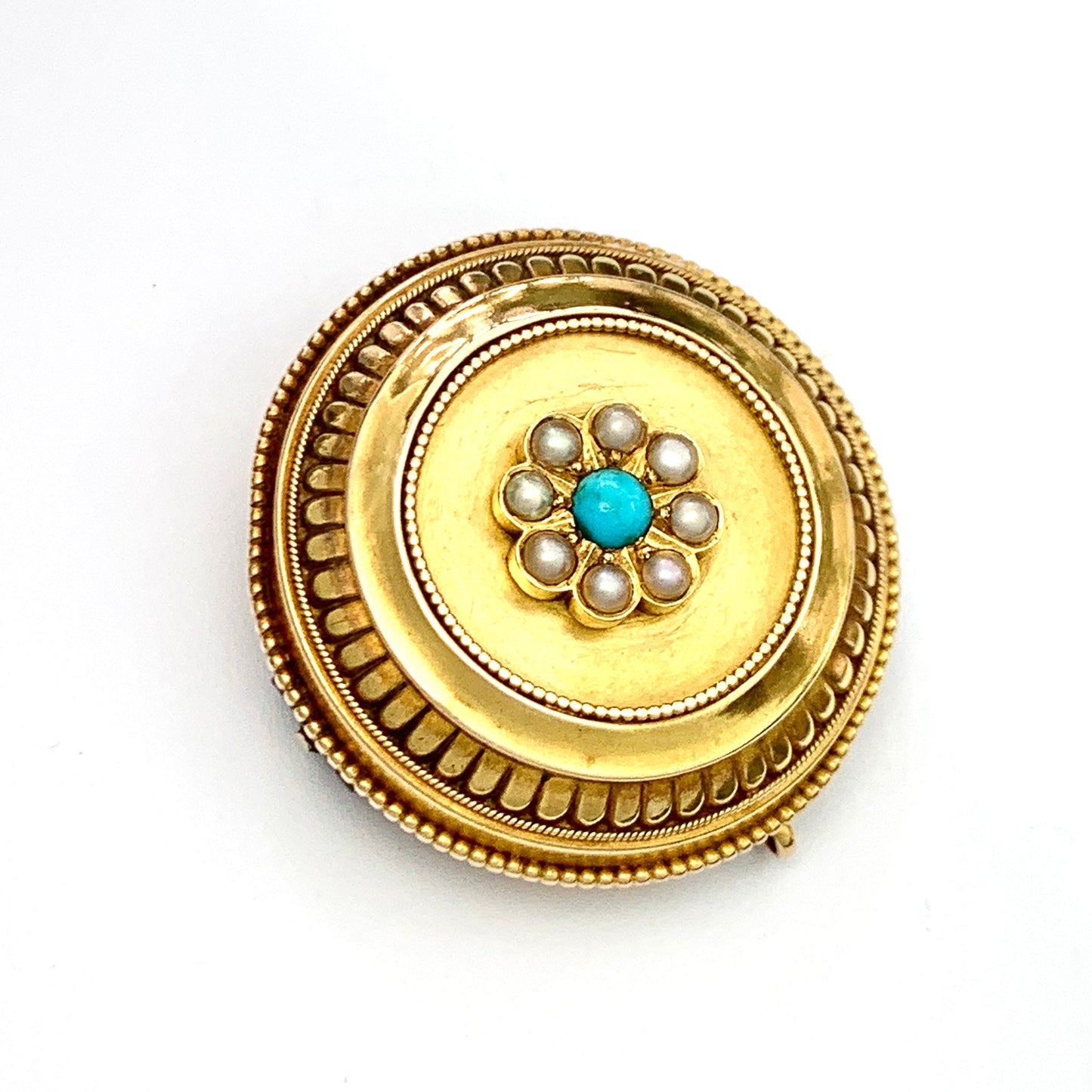 Victorian 15CT Gold Turquoise Pearl Locket Brooch Pendant