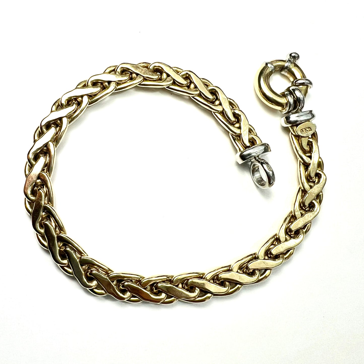 Vintage 9CT Yellow and White Gold Spiga Wheat Style Bracelet