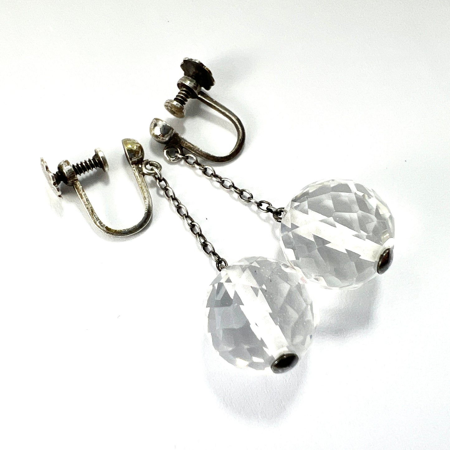 Vintage Rock Crystal Silver Chain Drop Earrings