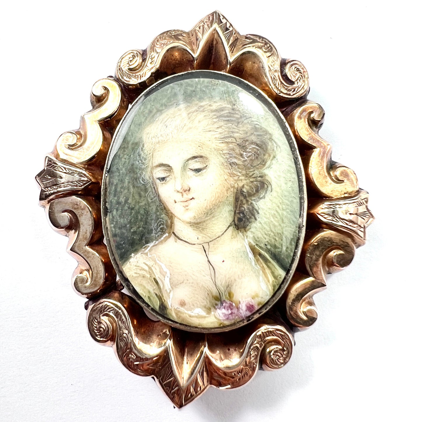 Large Victorian 9CT Gold Miniature Portrait Brooch