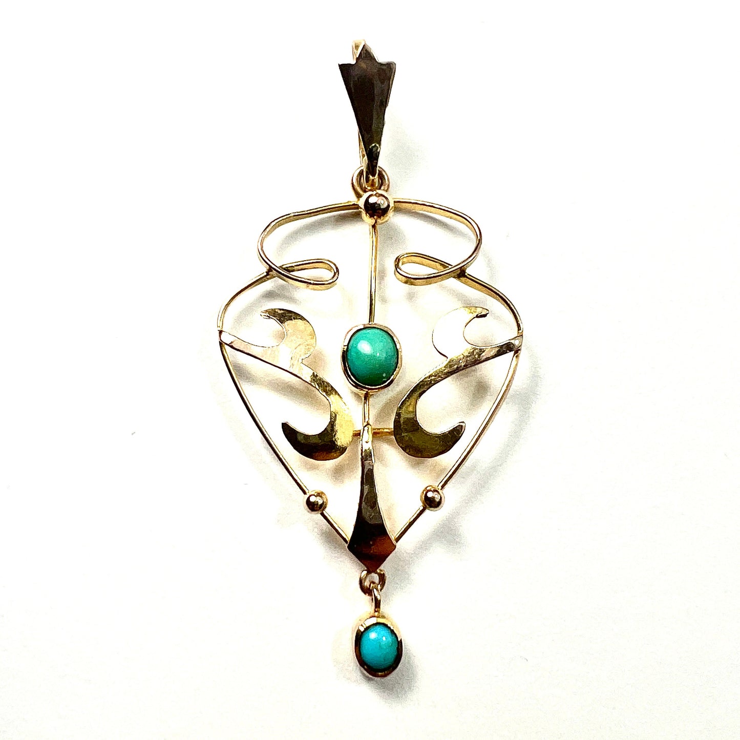 Edwardian 9CT Gold Turquoise Lavalier Pendant