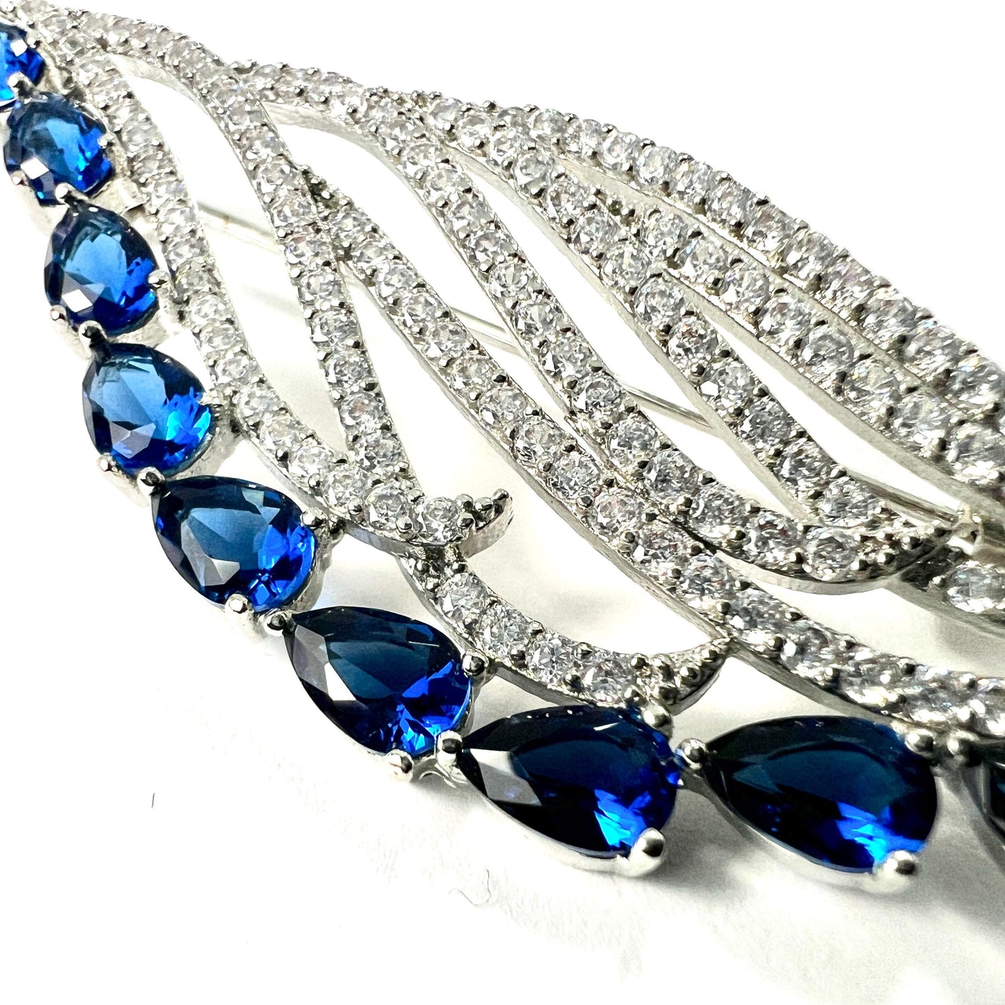 Vintage Faux Diamond and Sapphire Paste Wave Brooch