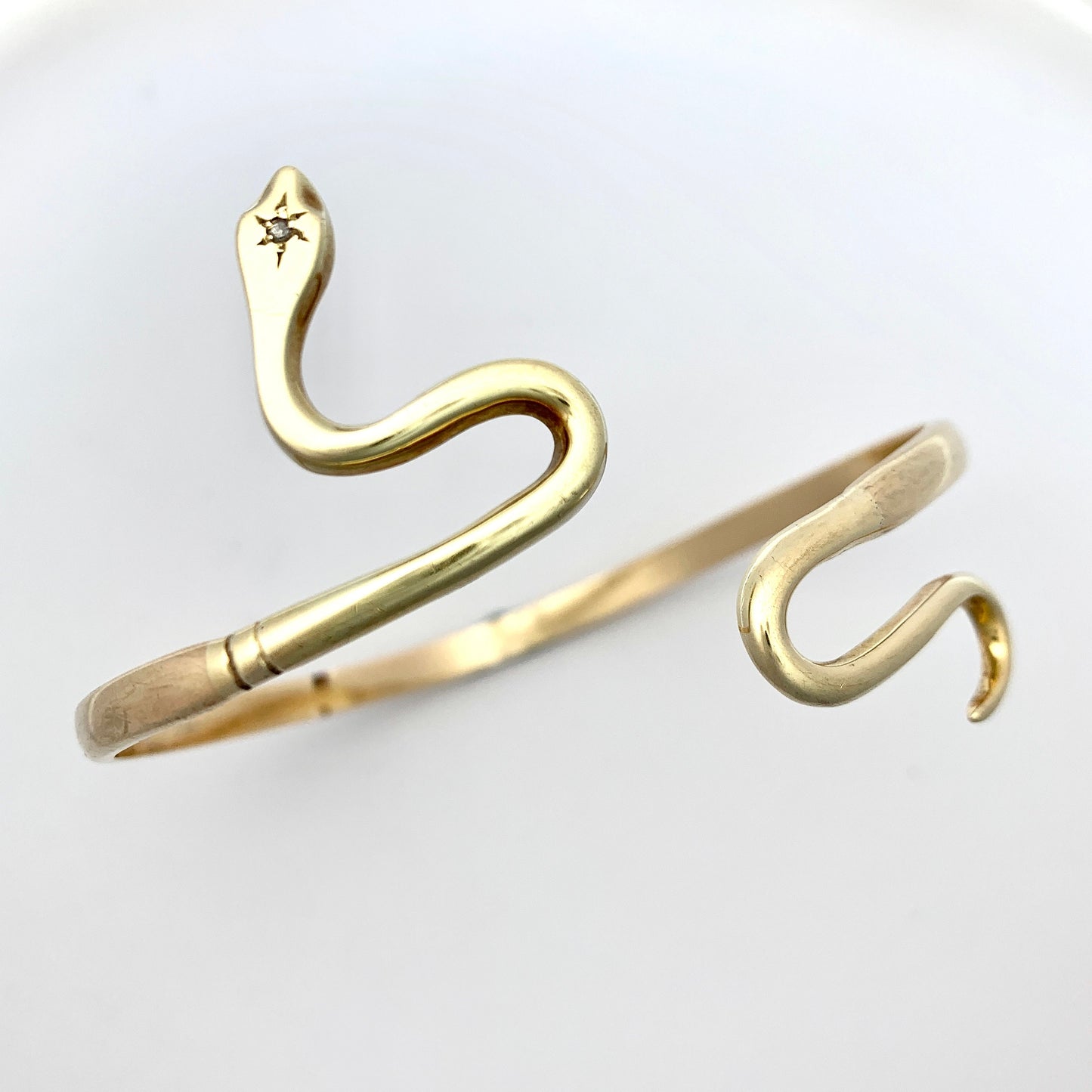 Vintage Diamond-set Solid Gold Snake Slave Bangle
