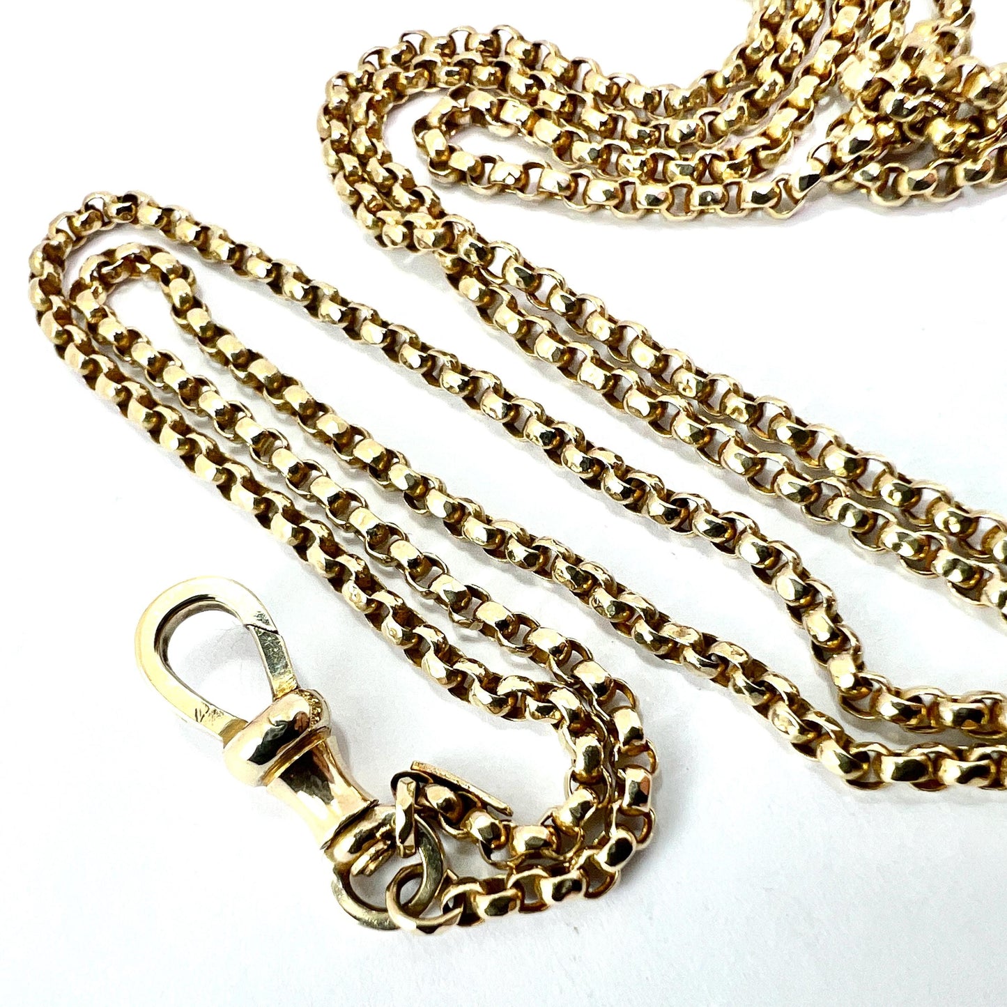 Very Long Antique Victorian Solid 9CT Gold Longuard Chain with Albert Clip