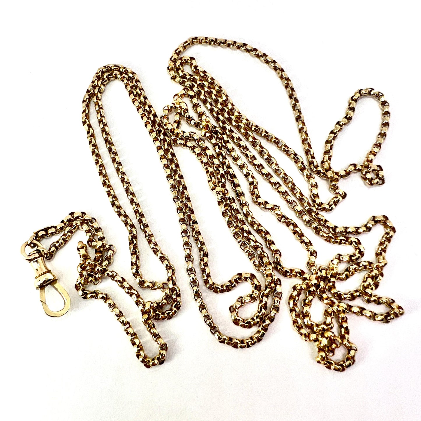 Very Long Antique Victorian Solid 9CT Gold Longuard Chain with Albert Clip