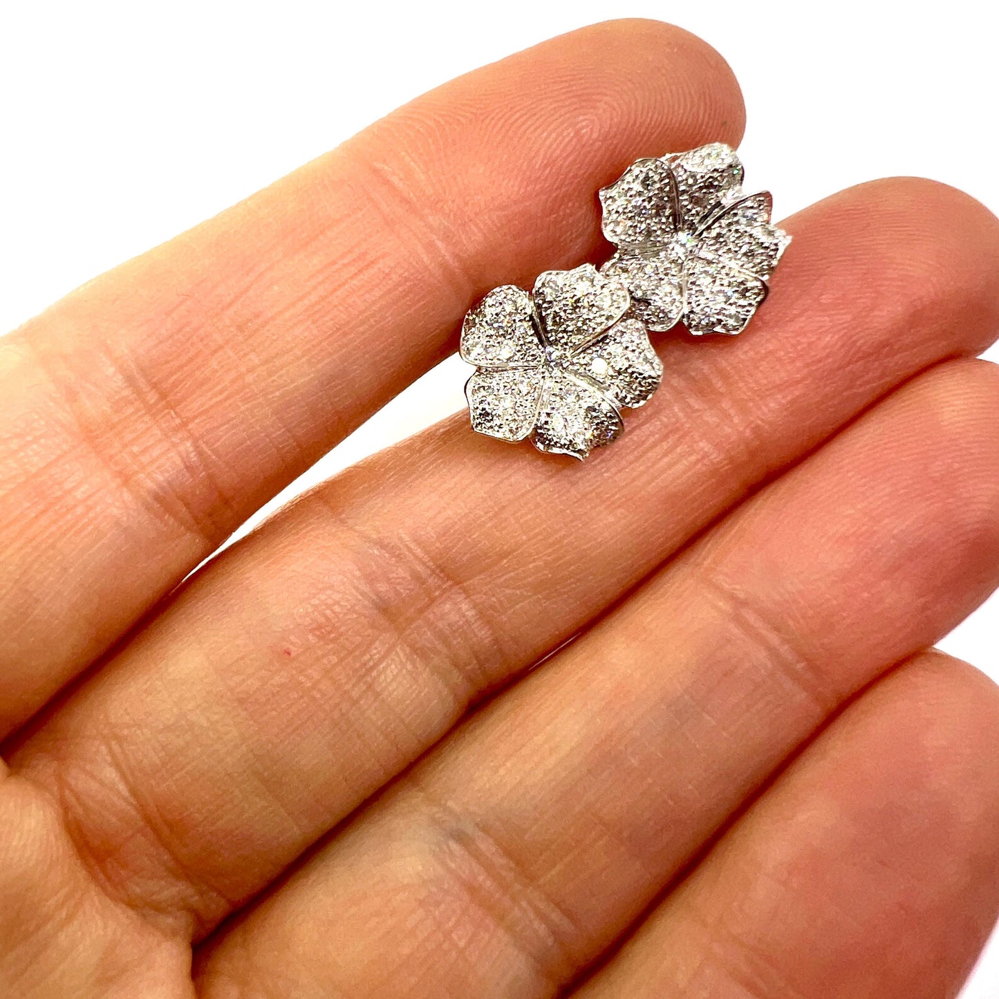 Vintage French Diamond Flower 18CT White Gold Stud Earrings