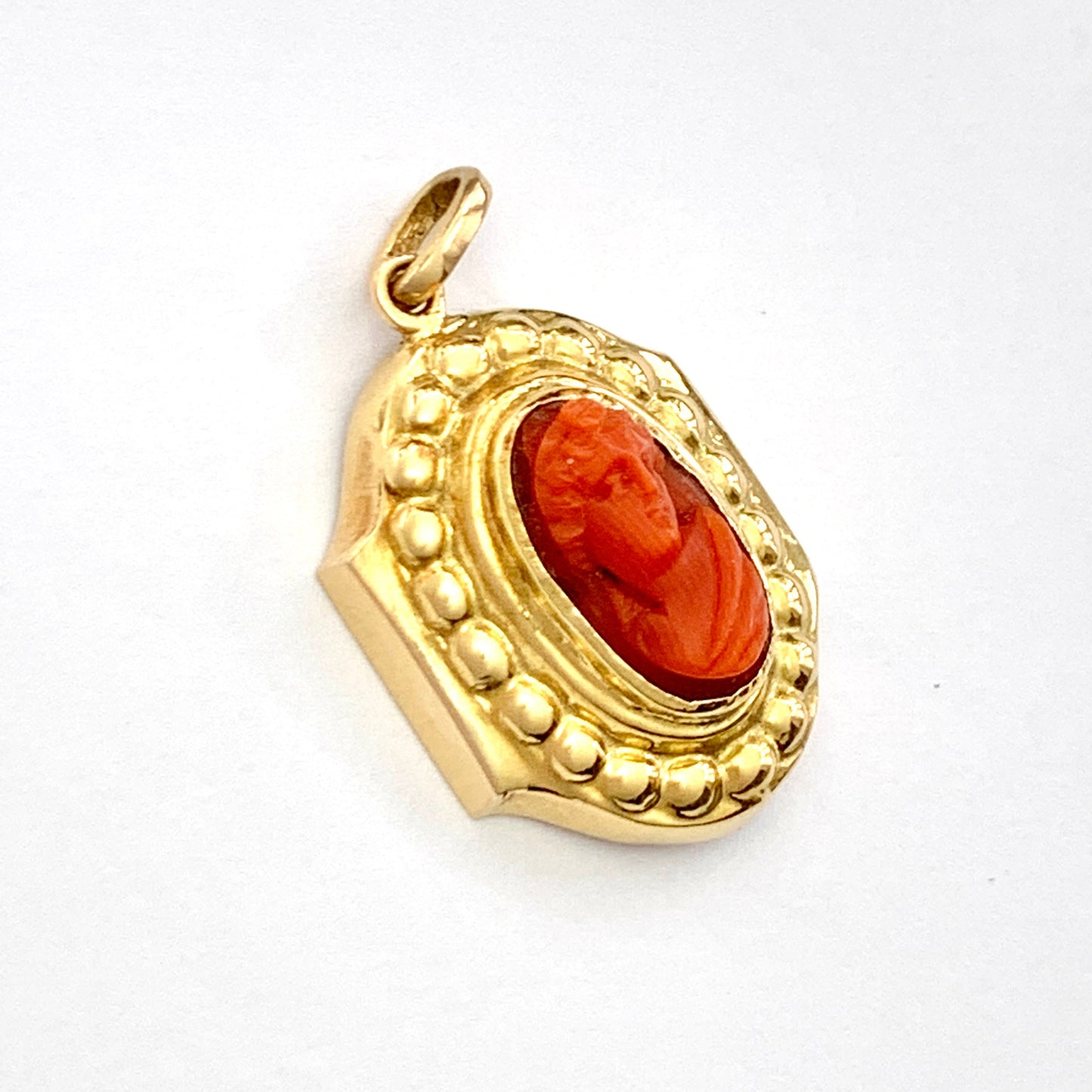 Victorian 18CT Gold Carved Coral Cameo Pendant