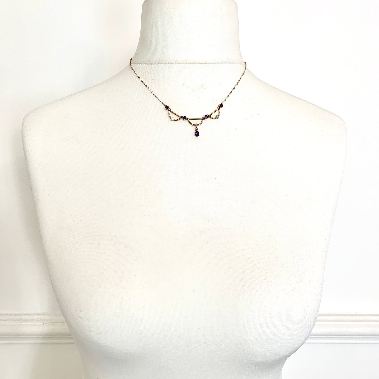 Vintage Amethyst and Diamond 9CT Gold Festoon Necklace
