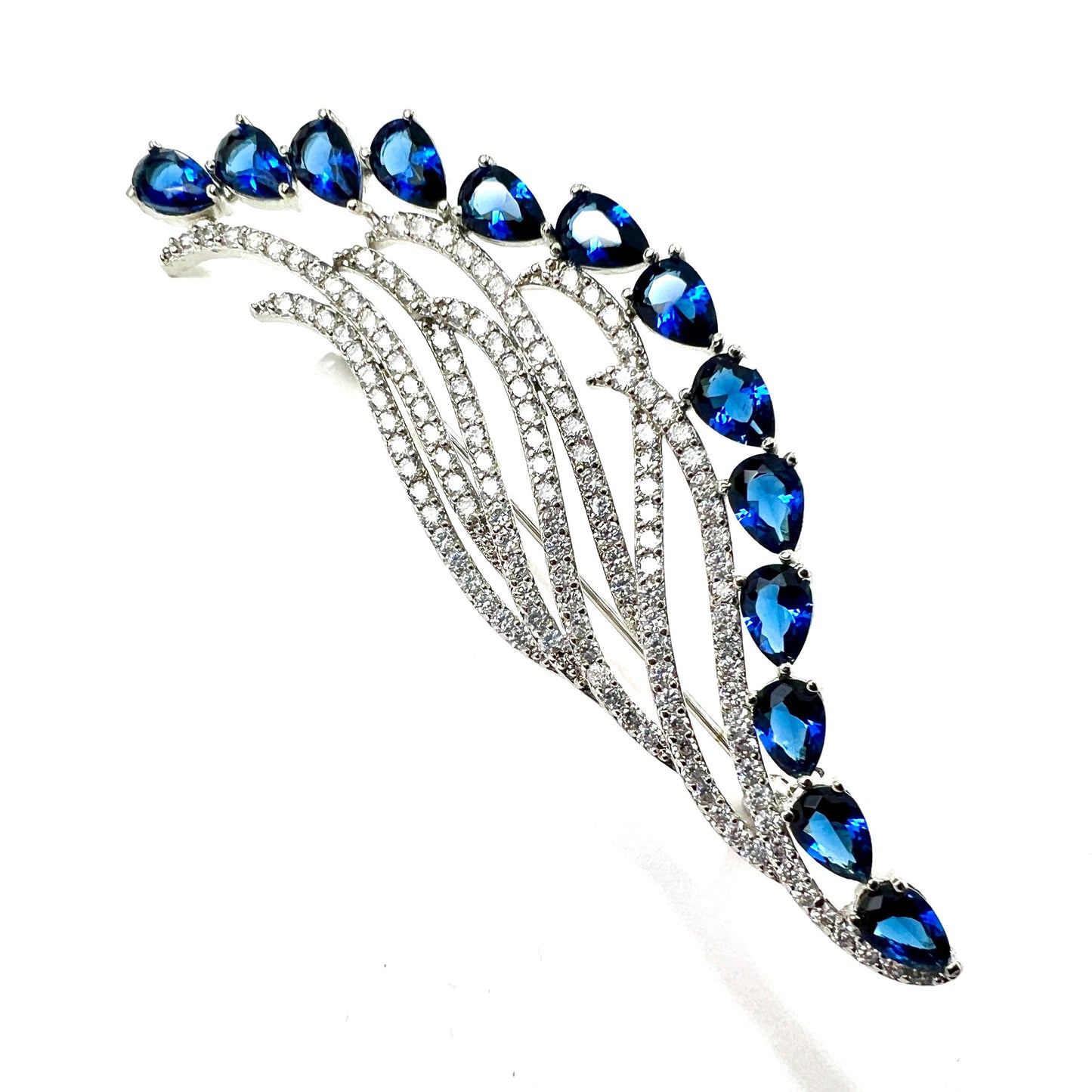 Vintage Faux Diamond and Sapphire Paste Wave Brooch