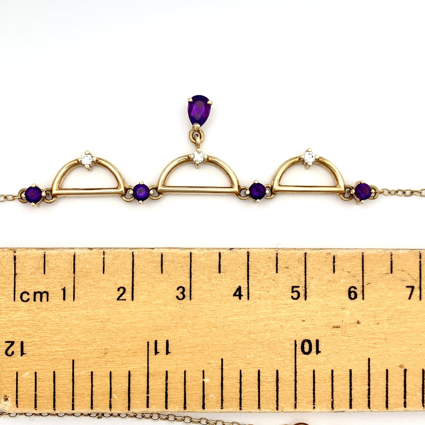 Vintage Amethyst and Diamond 9CT Gold Festoon Necklace