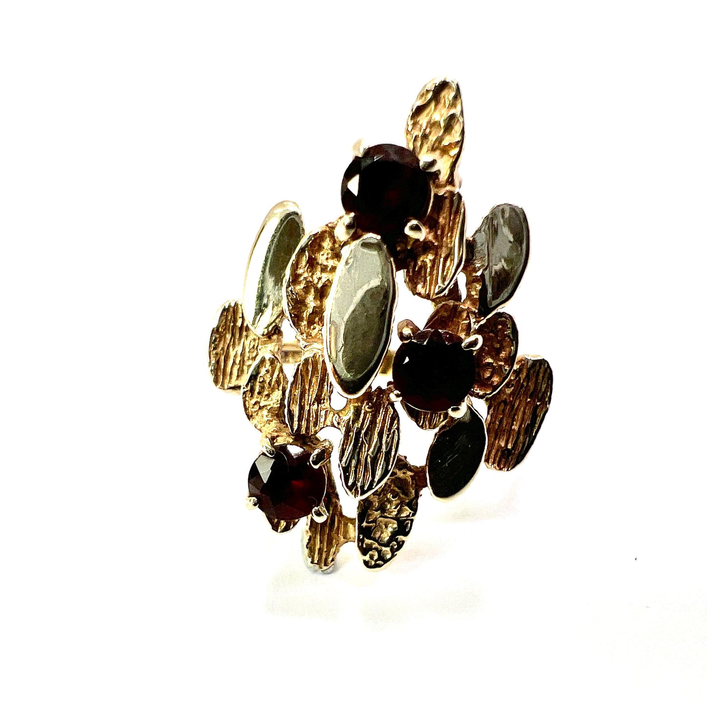 Vintage Brutalist 9CT Gold and Garnet Ring
