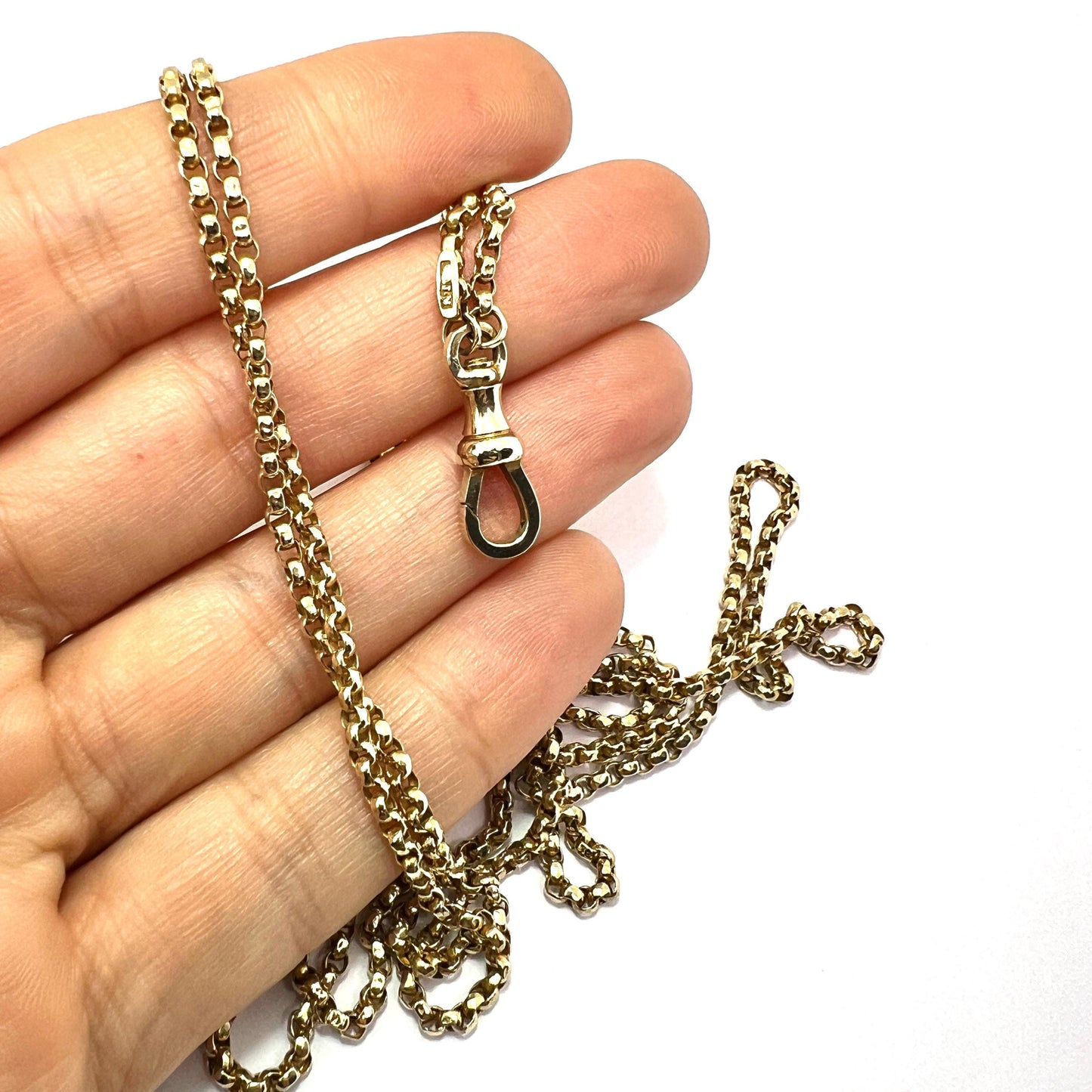 Very Long Antique Victorian Solid 9CT Gold Longuard Chain with Albert Clip