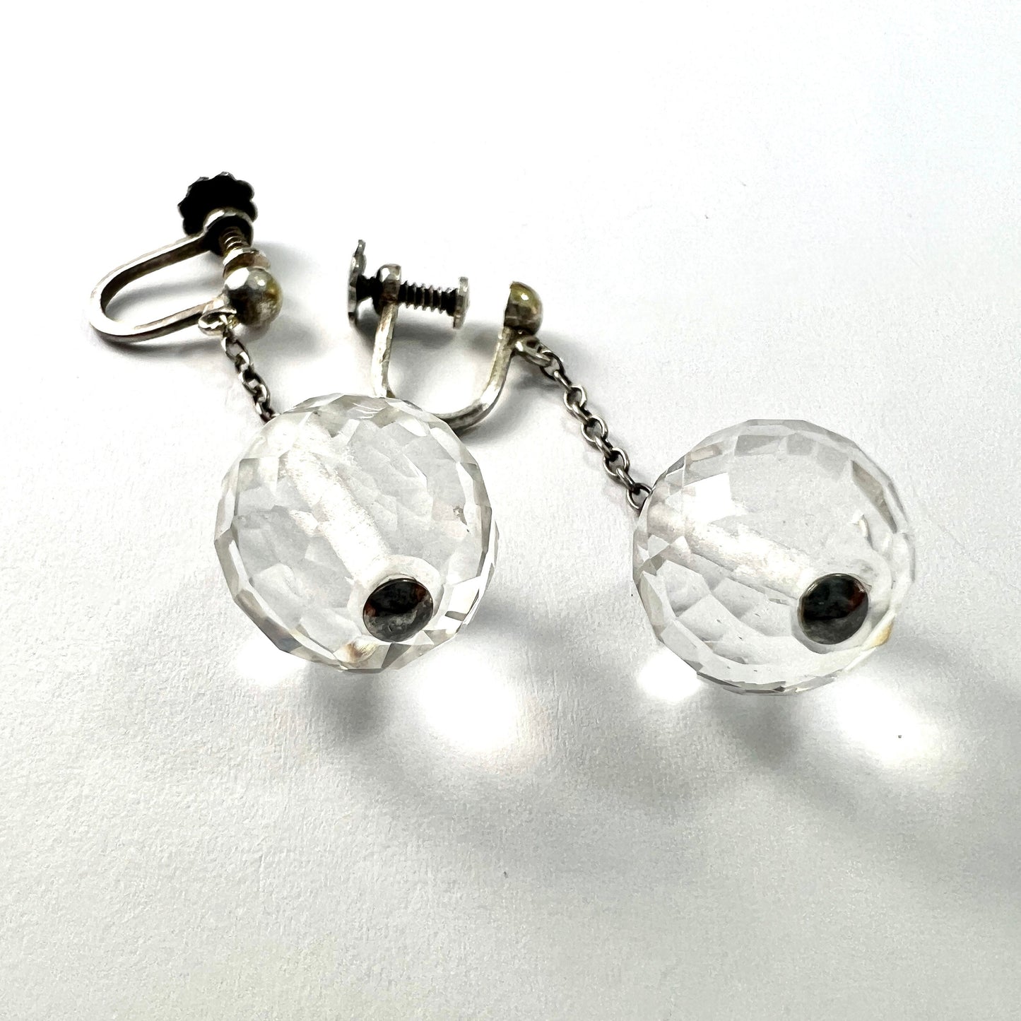 Vintage Rock Crystal Silver Chain Drop Earrings