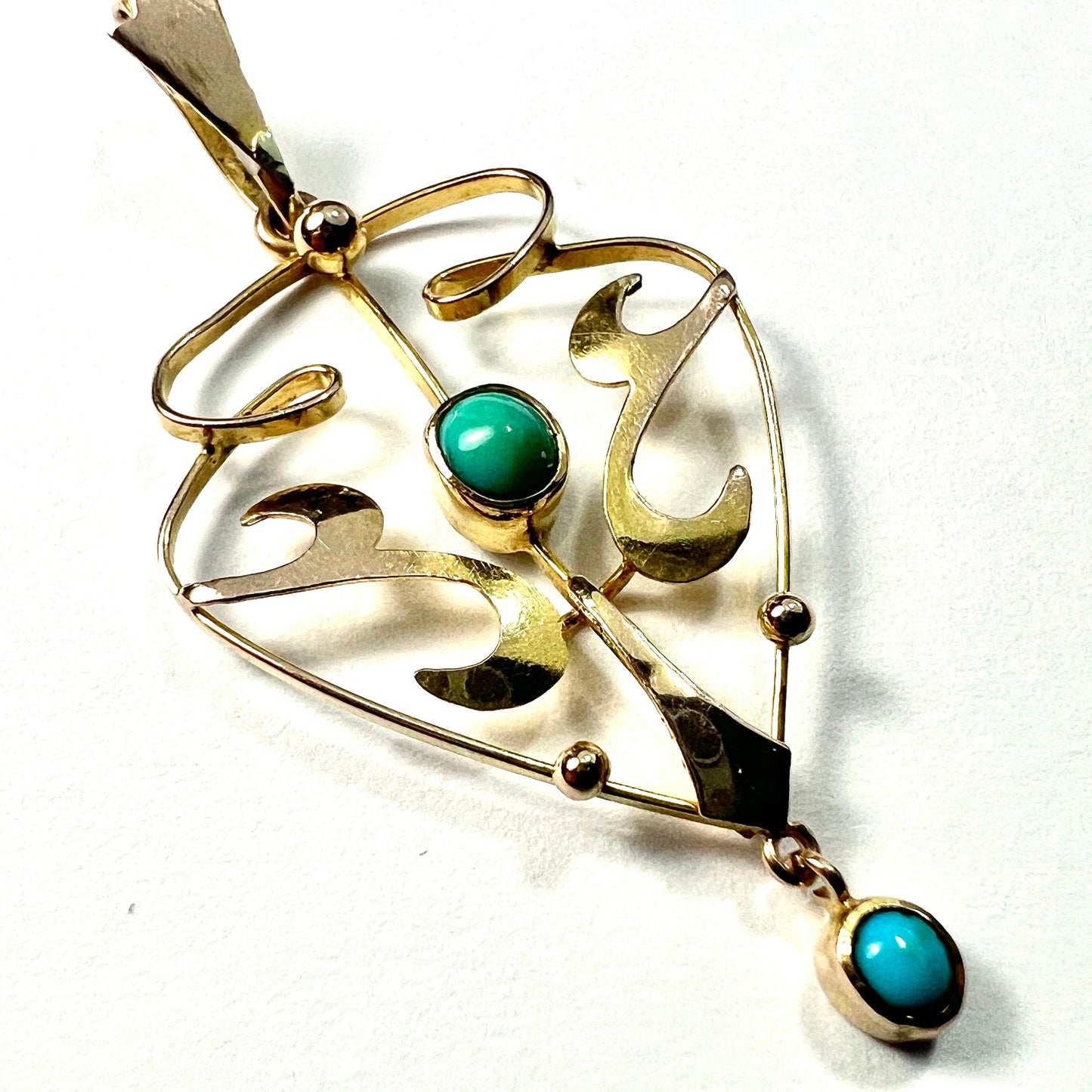 Edwardian 9CT Gold Turquoise Lavalier Pendant