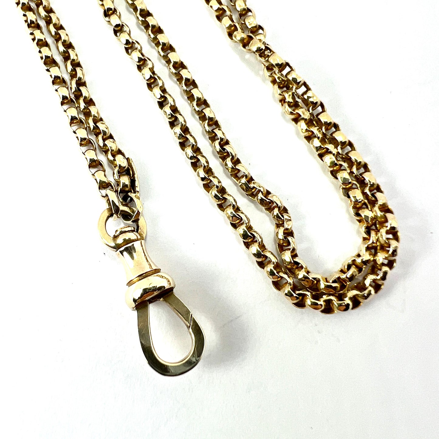 Very Long Antique Victorian Solid 9CT Gold Longuard Chain with Albert Clip