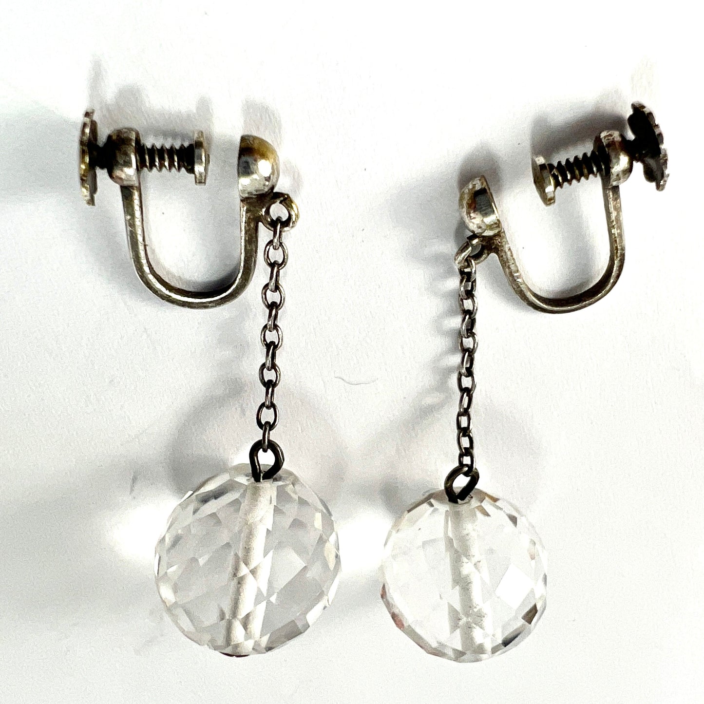 Vintage Rock Crystal Silver Chain Drop Earrings