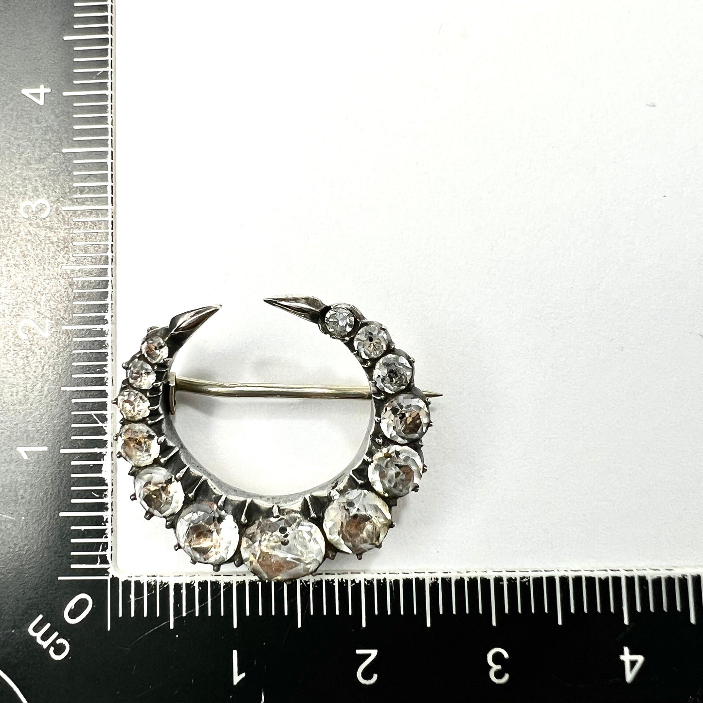 Georgian Silver Black Dot Paste Crescent Brooch