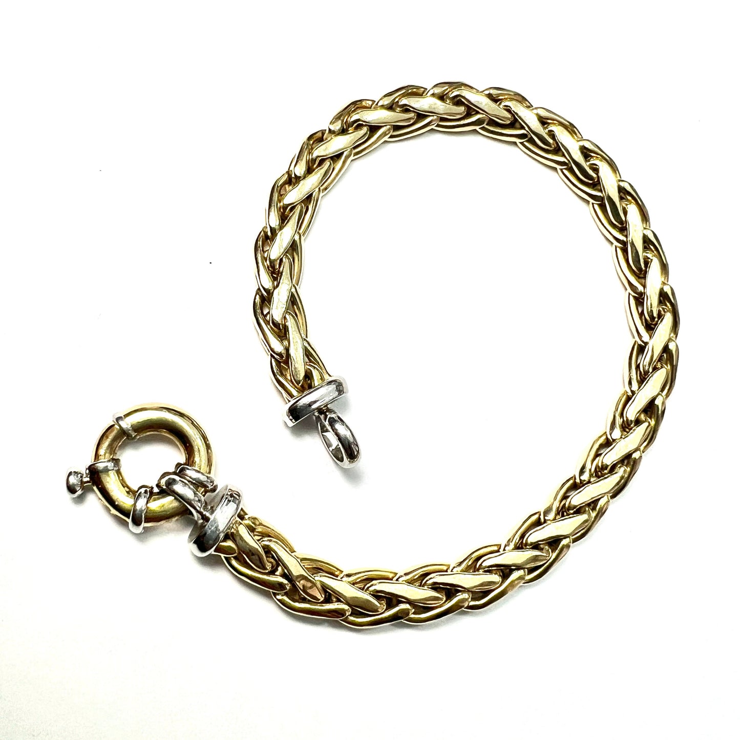 Vintage 9CT Yellow and White Gold Spiga Wheat Style Bracelet