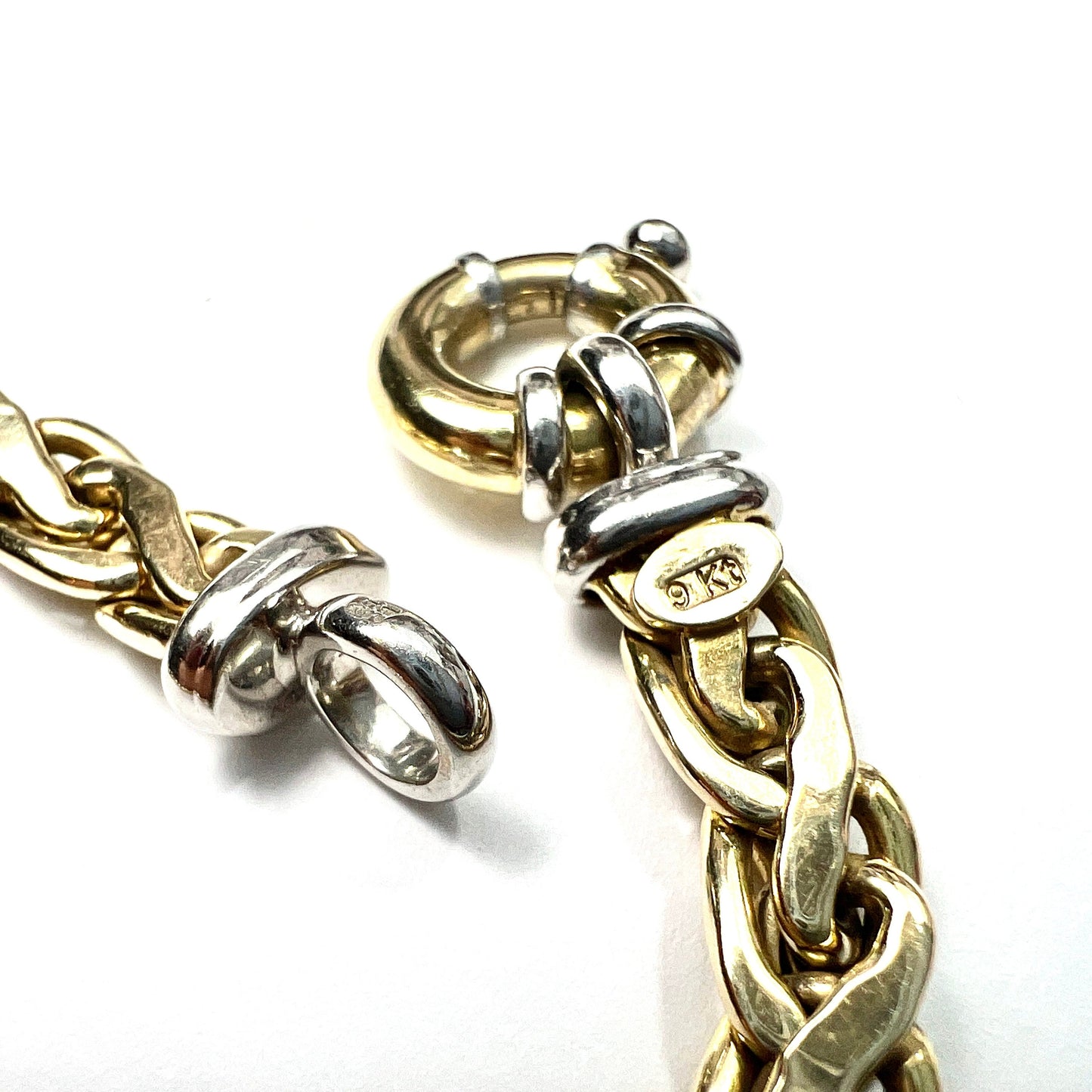 Vintage 9CT Yellow and White Gold Spiga Wheat Style Bracelet