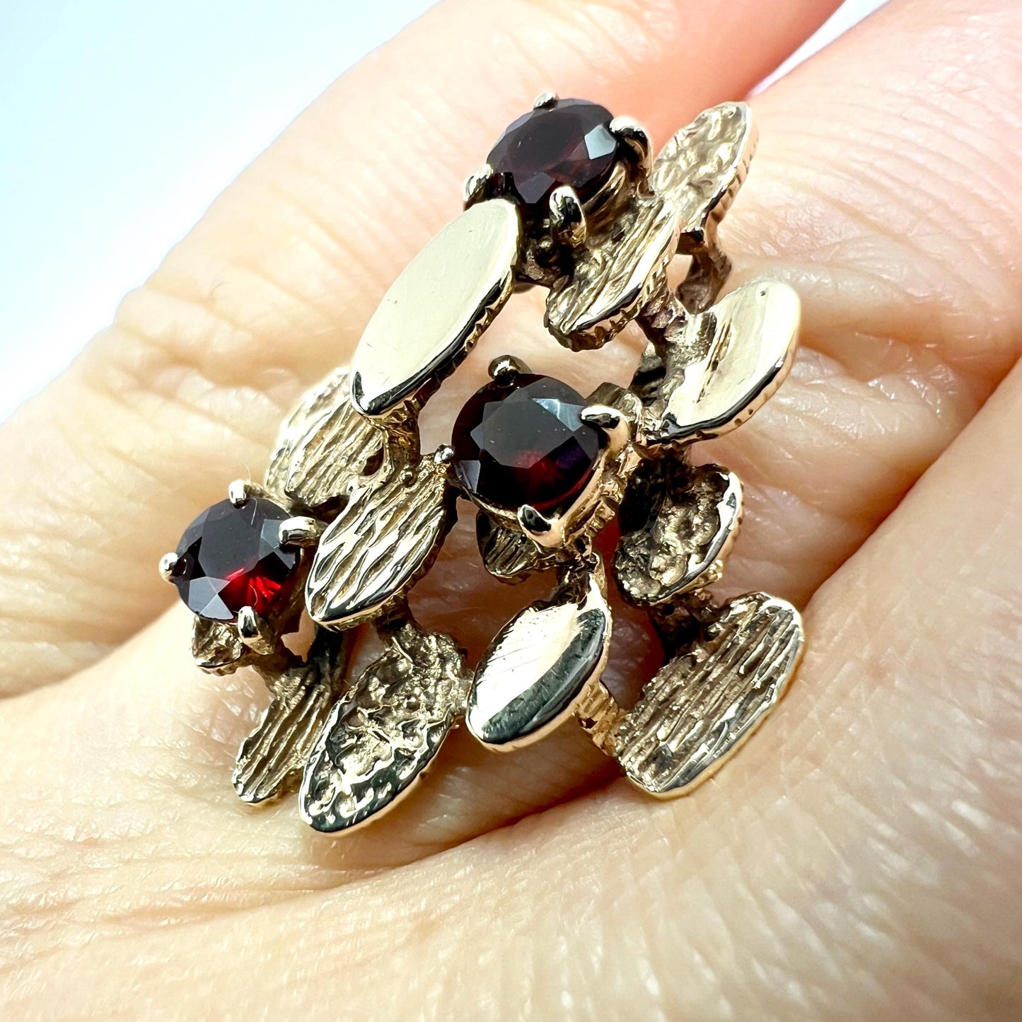 Vintage Brutalist 9CT Gold and Garnet Ring