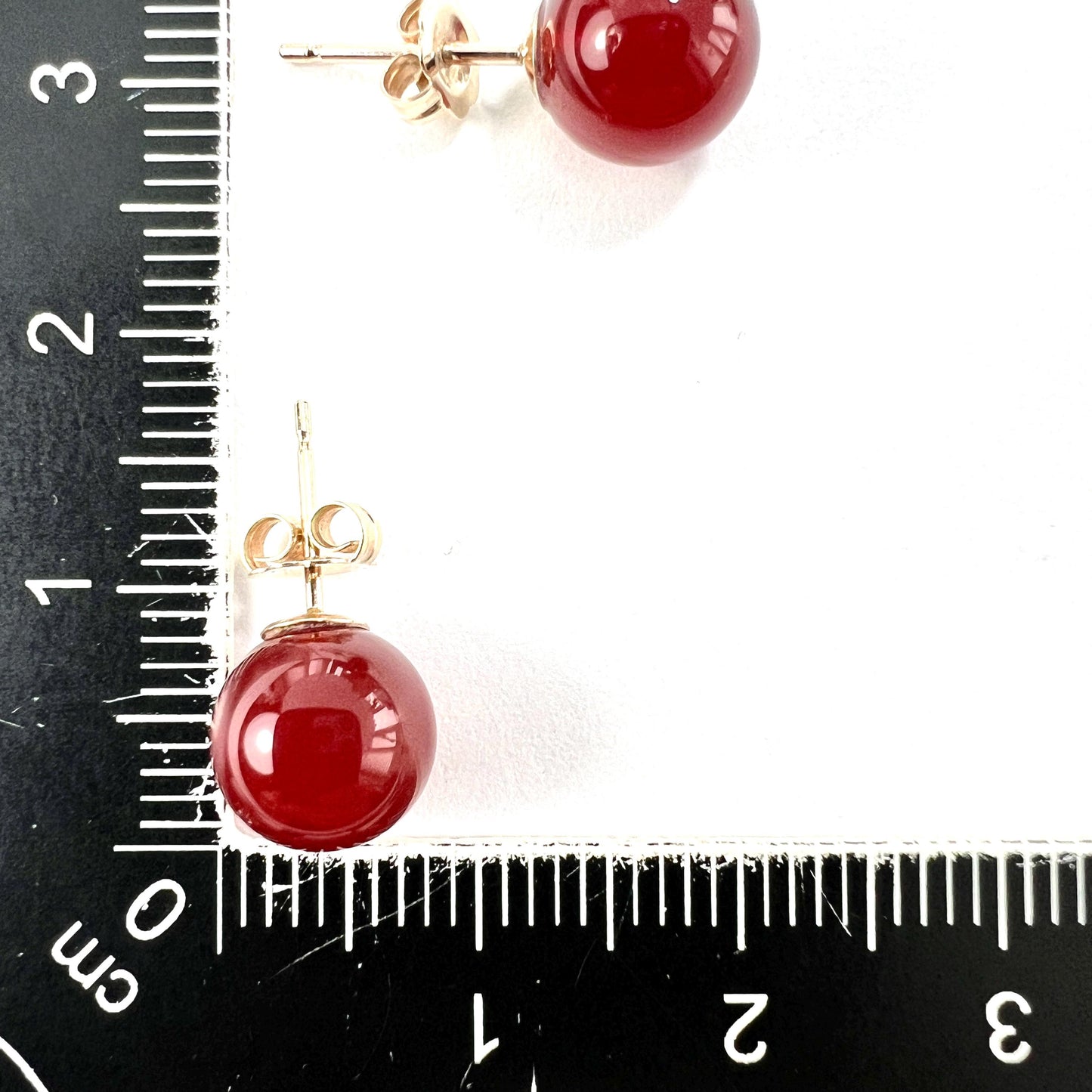 Vintage 9CT Gold Cornelian Ball Stud Earrings