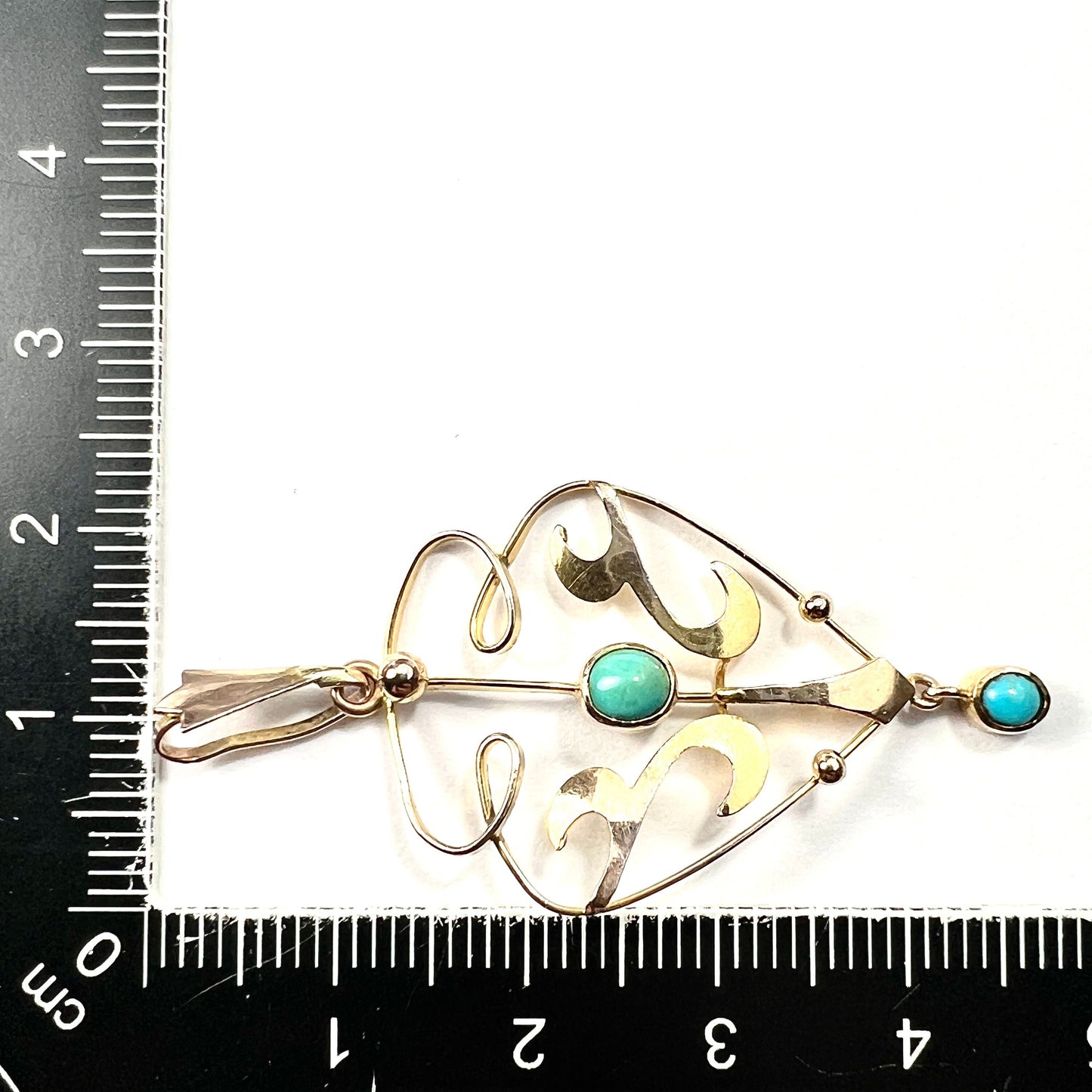 Edwardian 9CT Gold Turquoise Lavalier Pendant