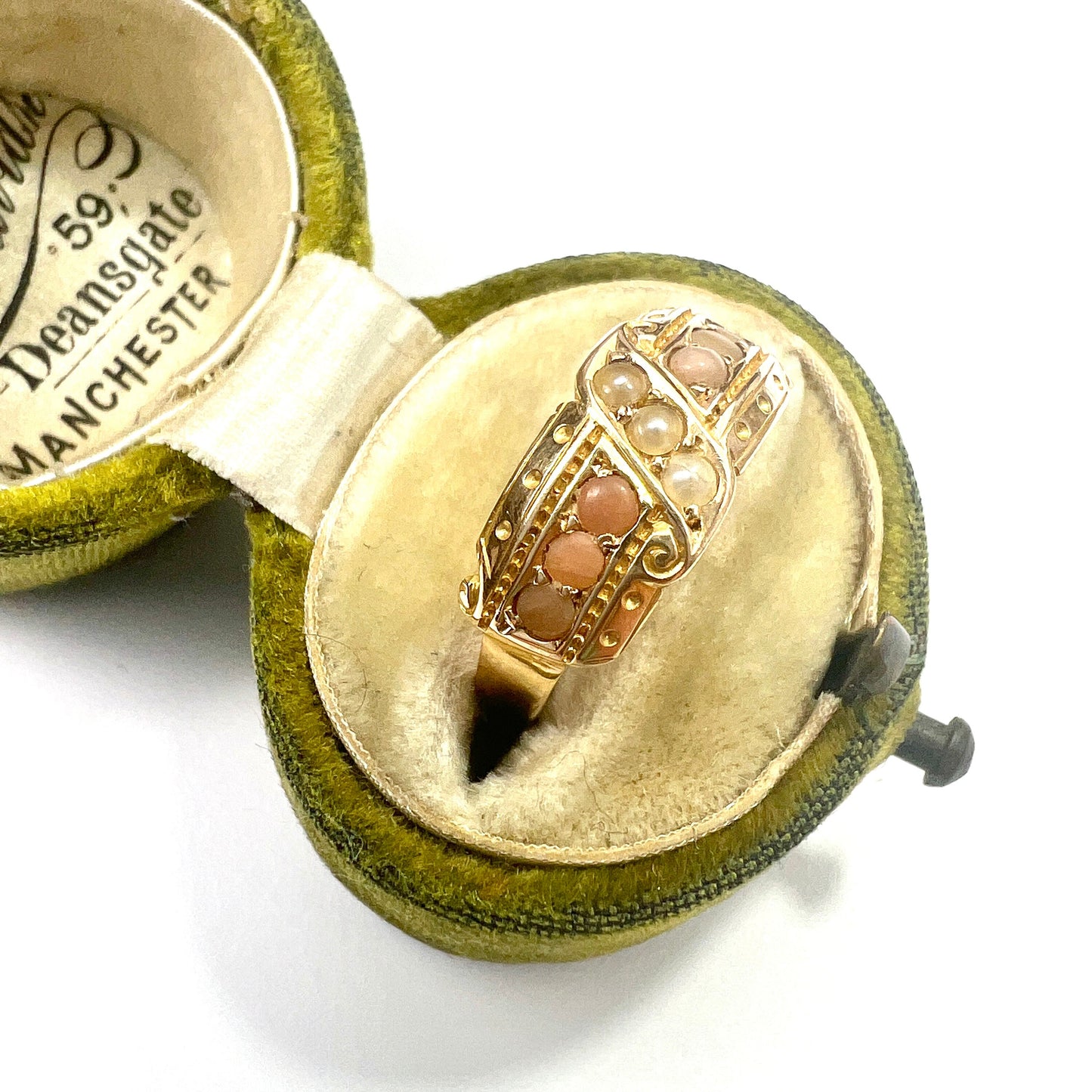 Victorian 15CT Gold Coral Seed Pearl Ring