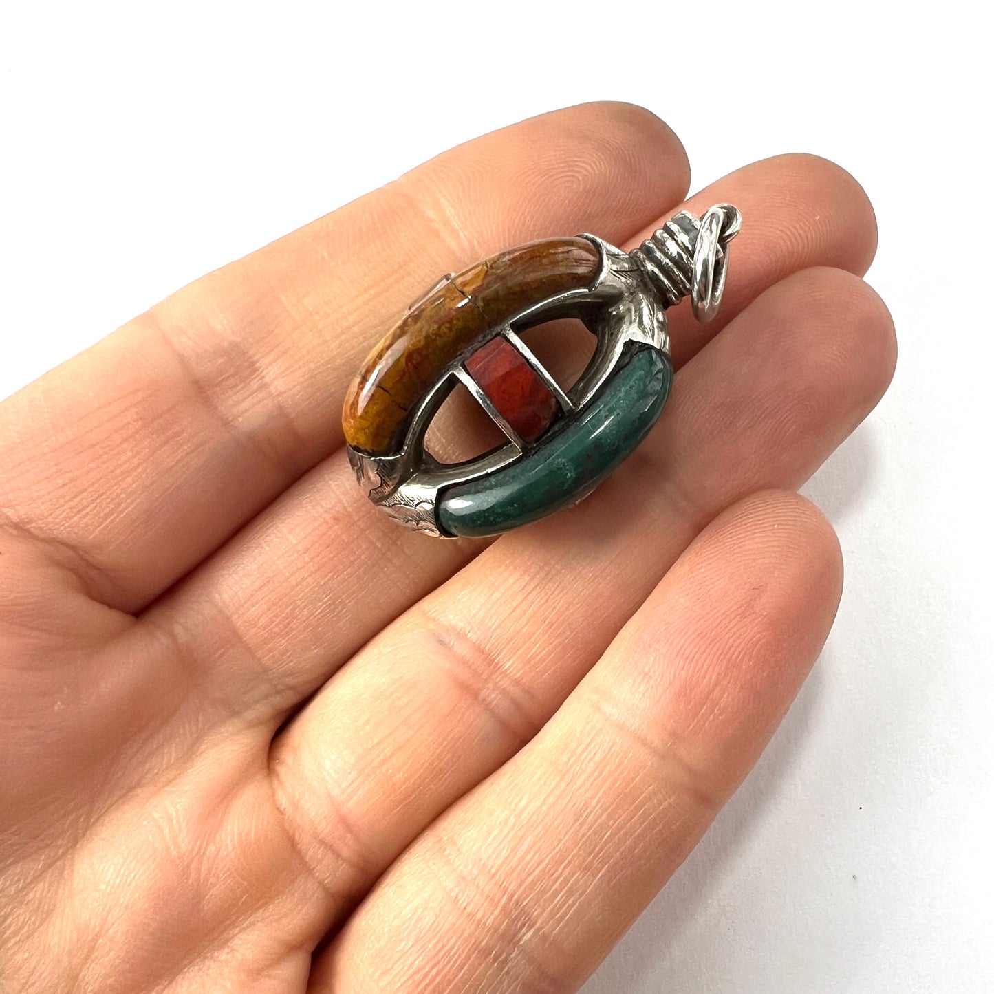 Scottish Victorian Agate Silver Cage Pendant